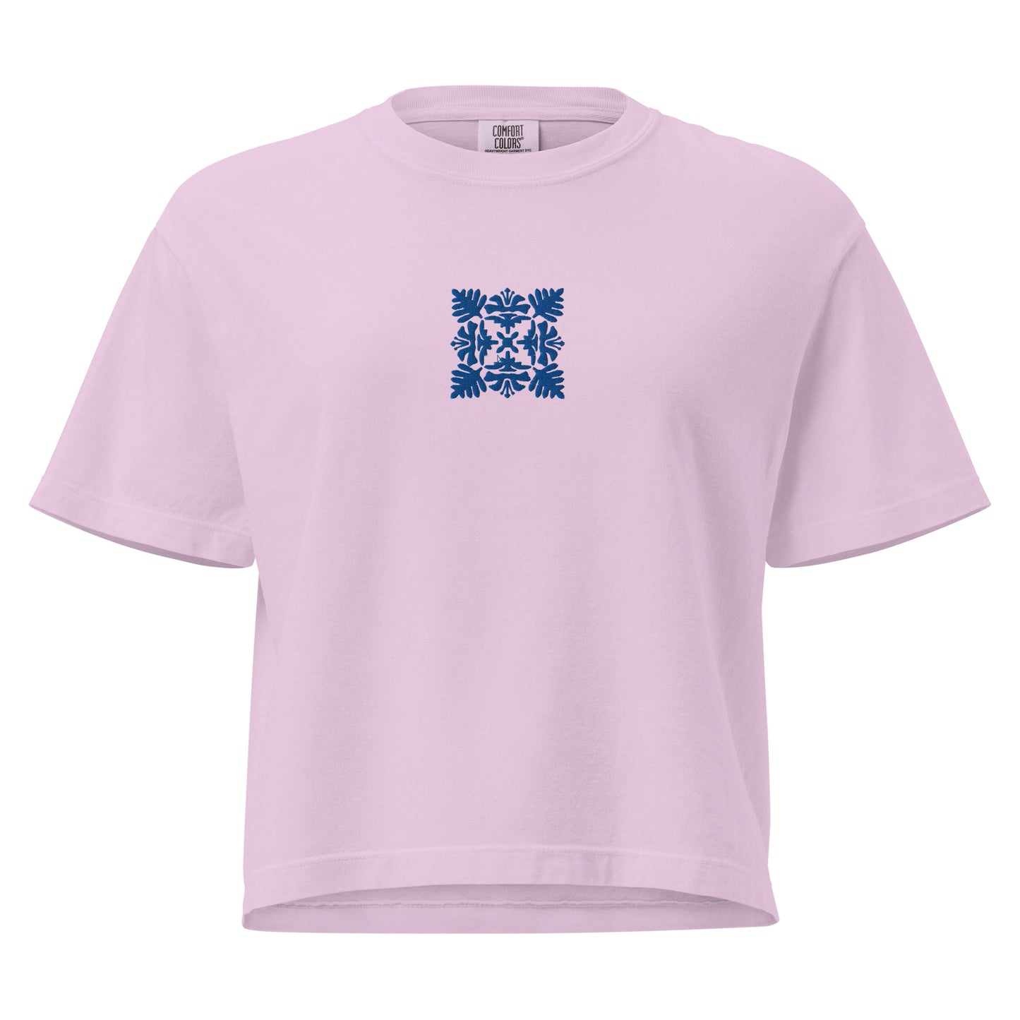 Embroidered Hawaiian Royal Blue Quilt Boxy Tee – Premium Cotton by Bits of Aloha-T-Shirt-Bits of Aloha