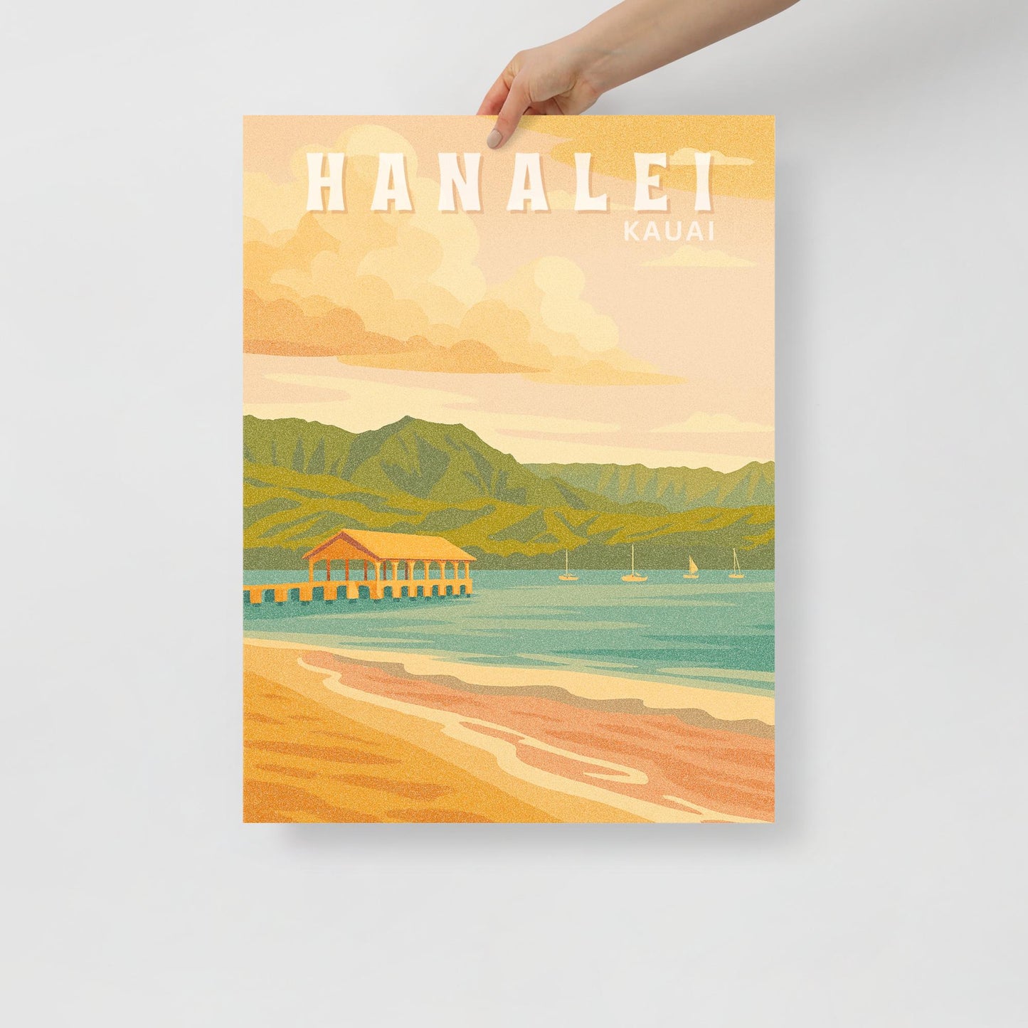 Hanalei Bay Retro Art Poster-Art-Bits of Aloha