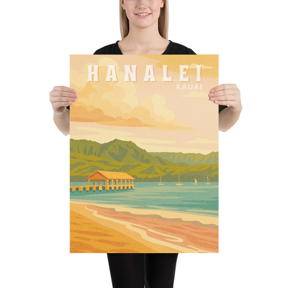 Hanalei Bay Retro Art Poster-Art-Bits of Aloha