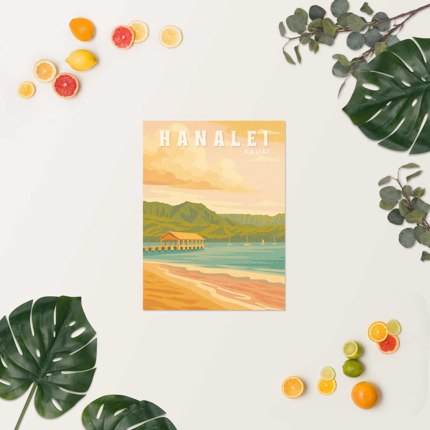 Hanalei Bay Retro Art Poster-Art-Bits of Aloha