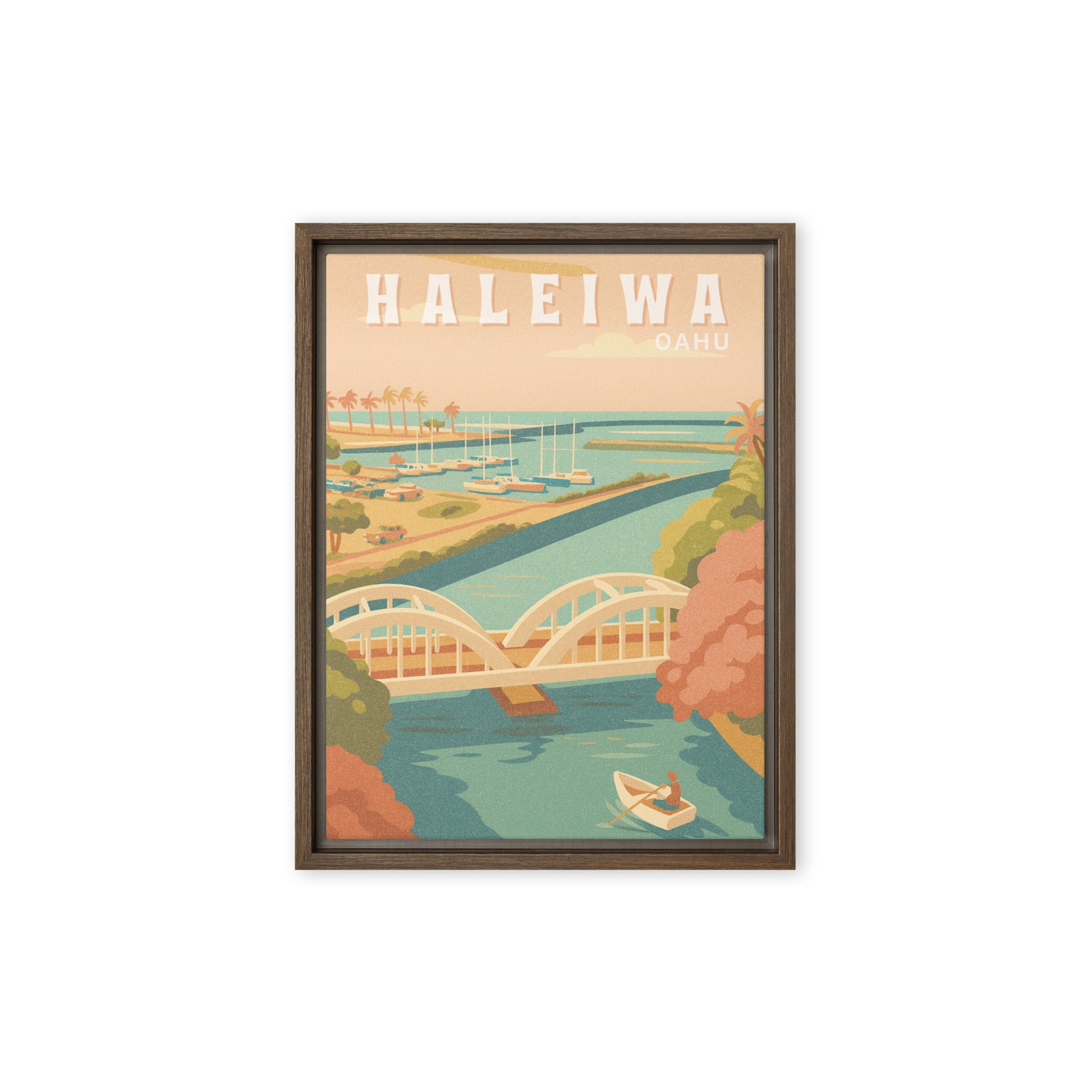 Haleiwa Town Retro Art Framed Canvas-Art-Bits of Aloha