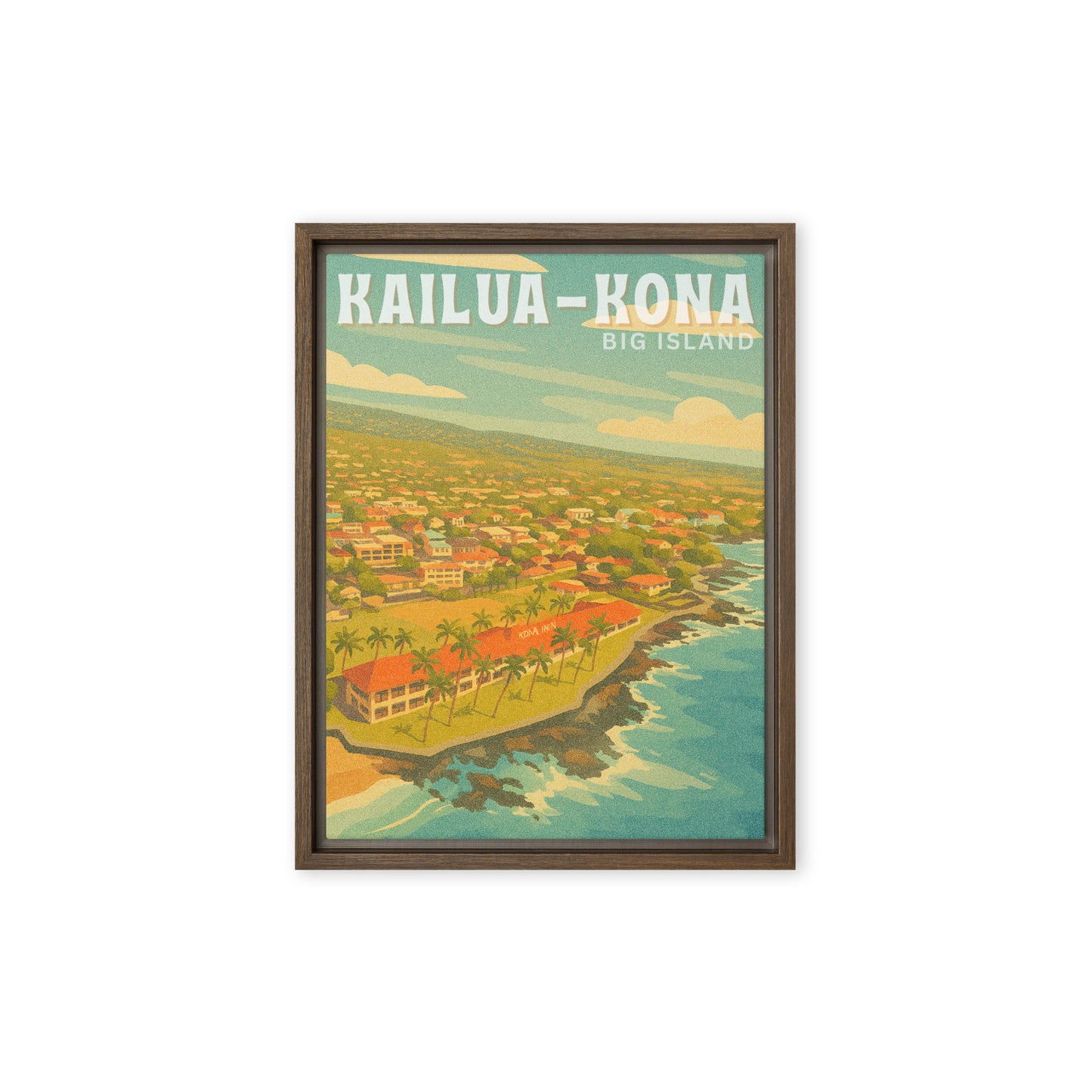 Kailua-Kona Town Retro Art Framed Canvas-Art-Bits of Aloha