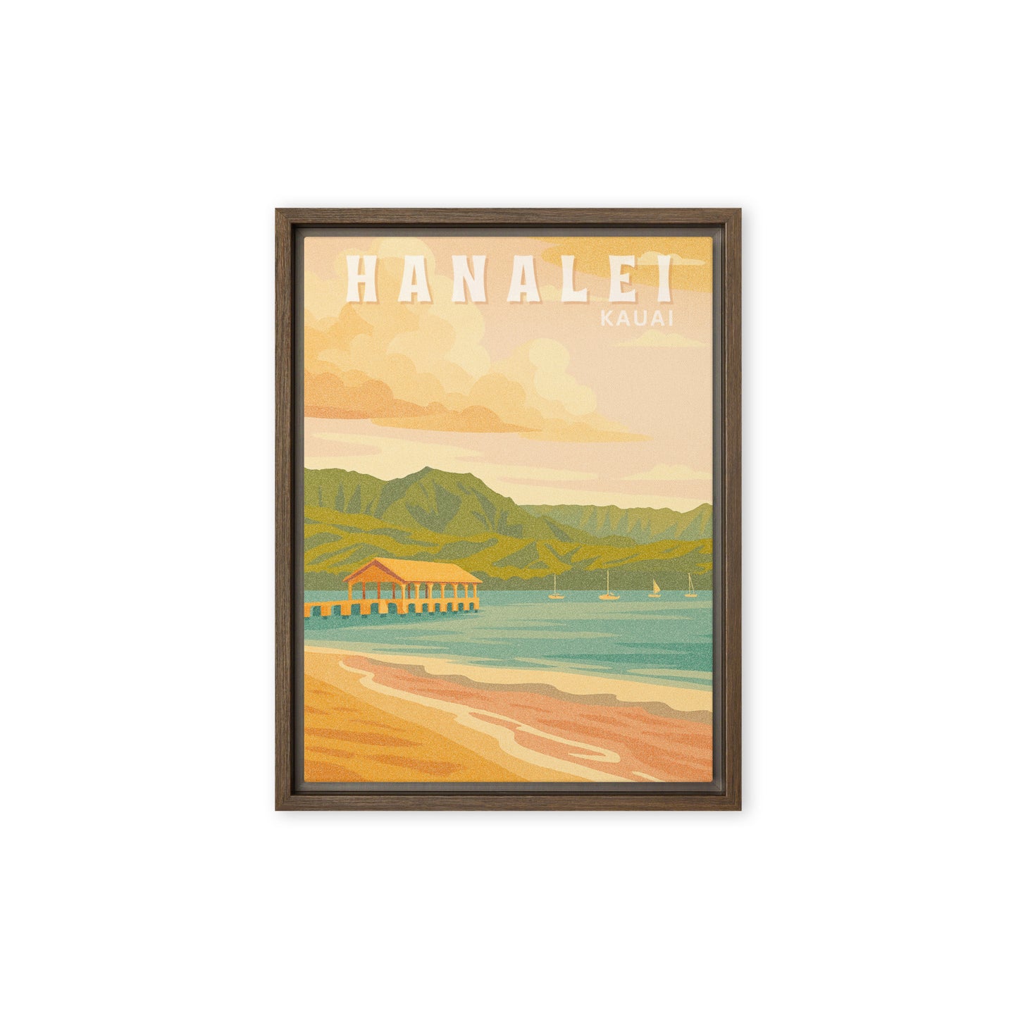 Hanalei Bay Retro Art Framed Canvas-Art-Bits of Aloha