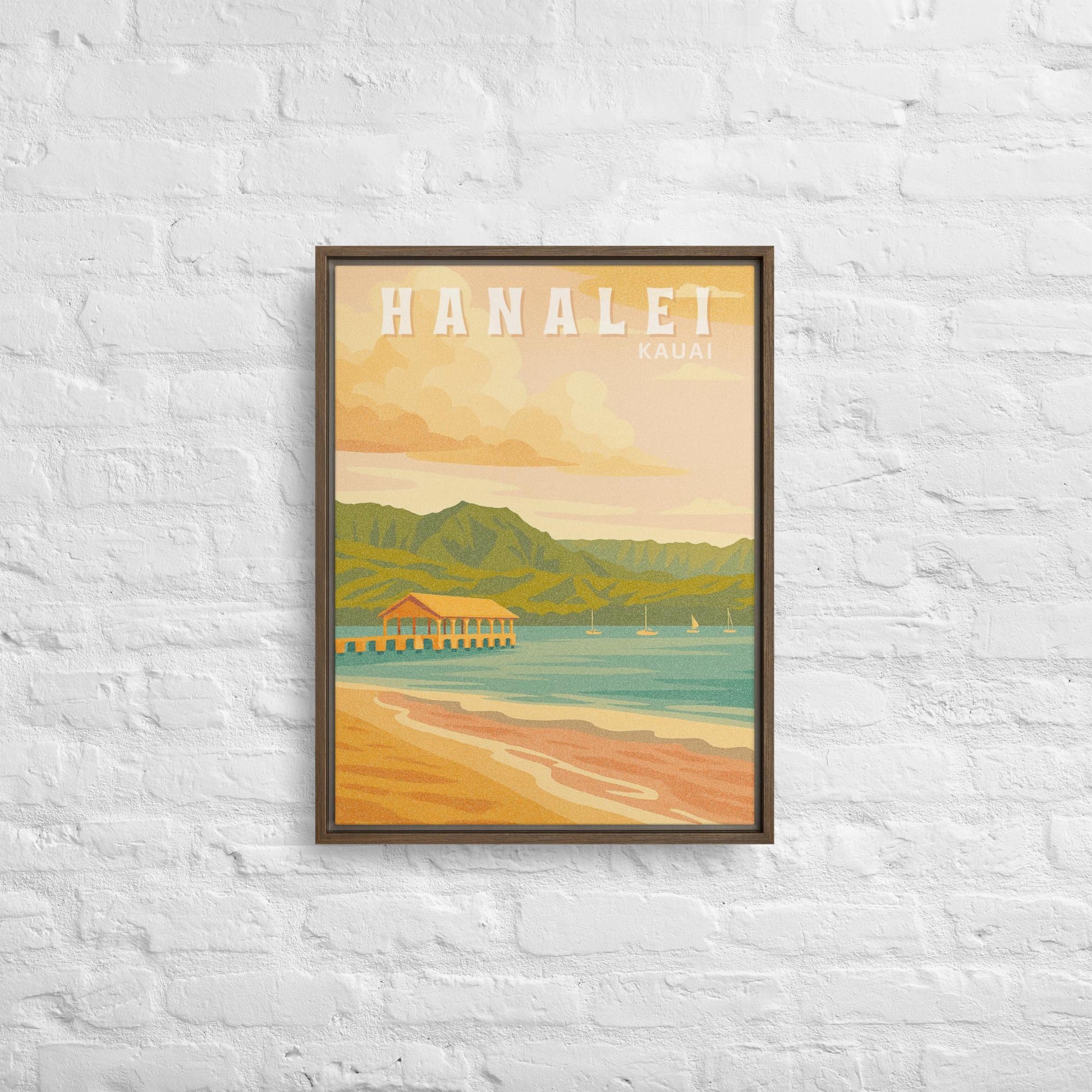 Hanalei Bay Retro Art Framed Canvas-Art-Bits of Aloha