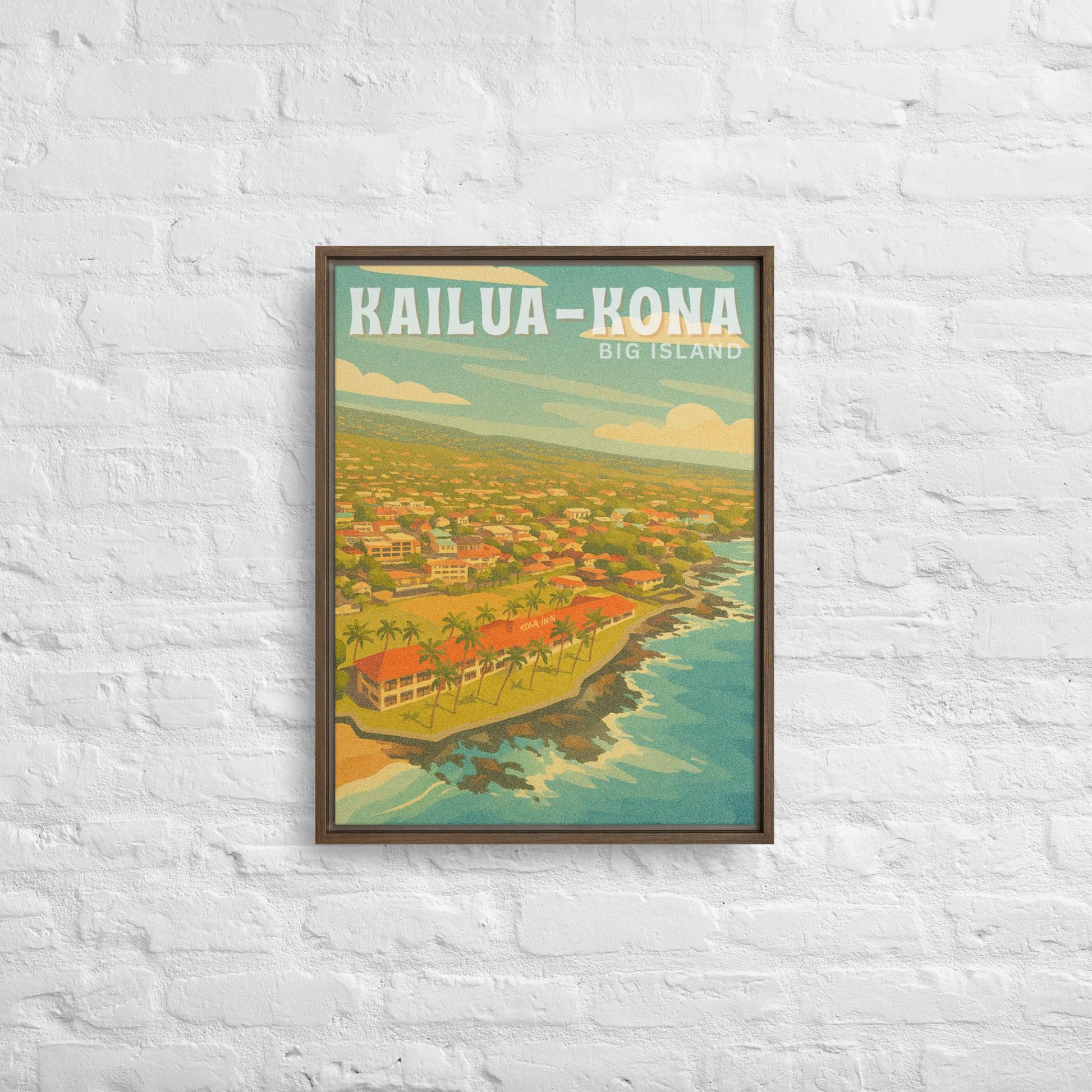 Kailua-Kona Town Retro Art Framed Canvas-Art-Bits of Aloha