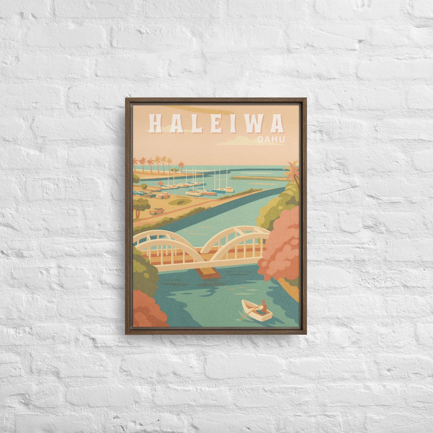 Haleiwa Town Retro Art Framed Canvas-Art-Bits of Aloha