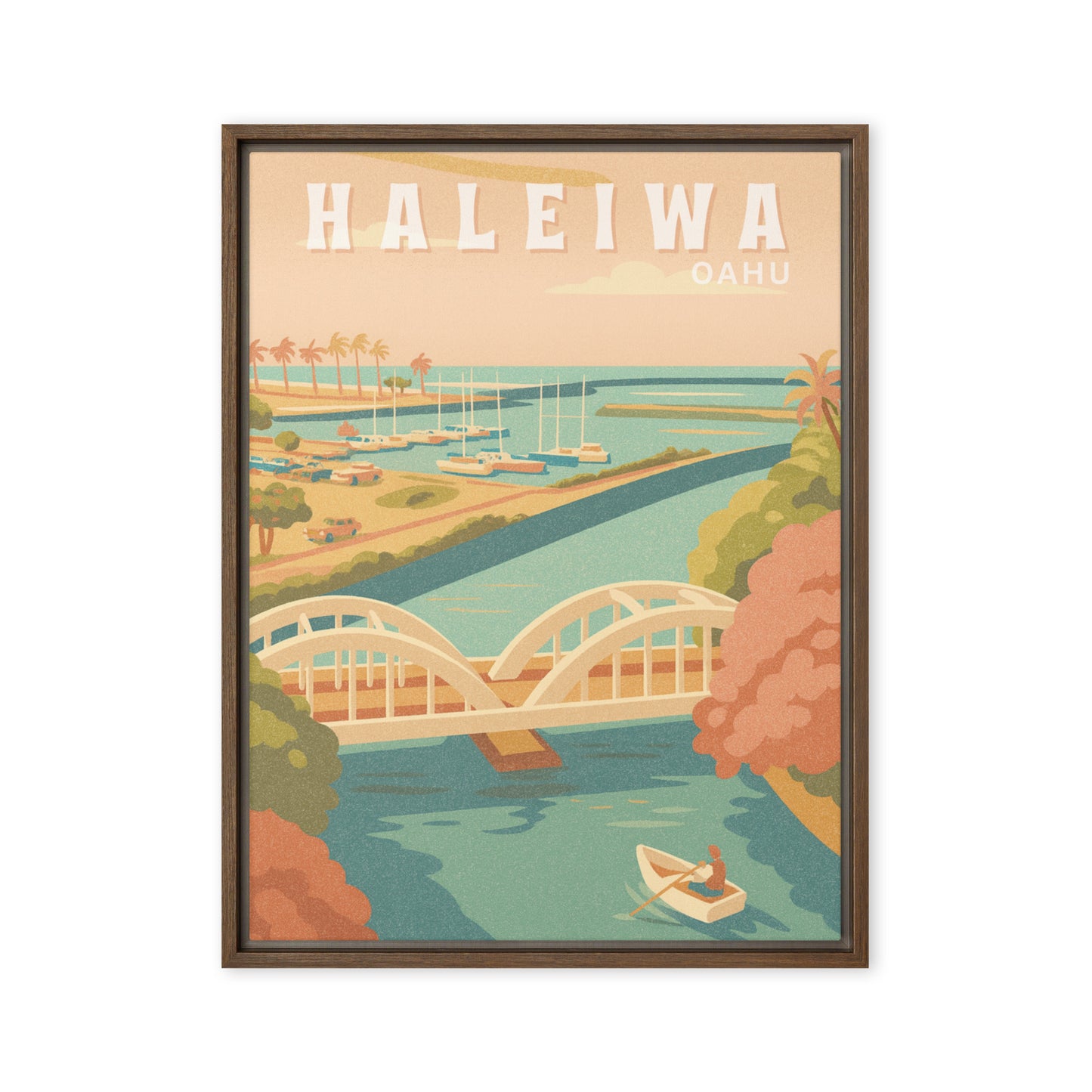 Haleiwa Town Retro Art Framed Canvas-Art-Bits of Aloha