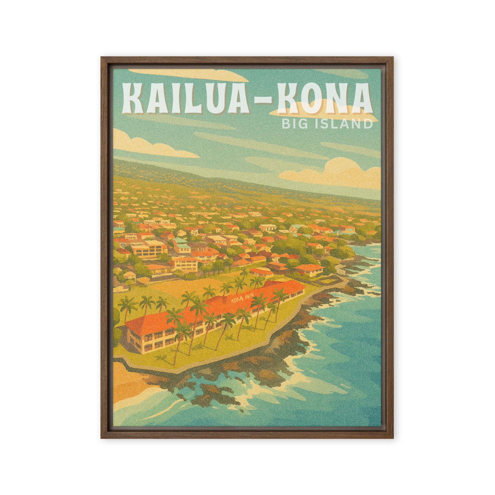 Kailua-Kona Town Retro Art Framed Canvas-Art-Bits of Aloha