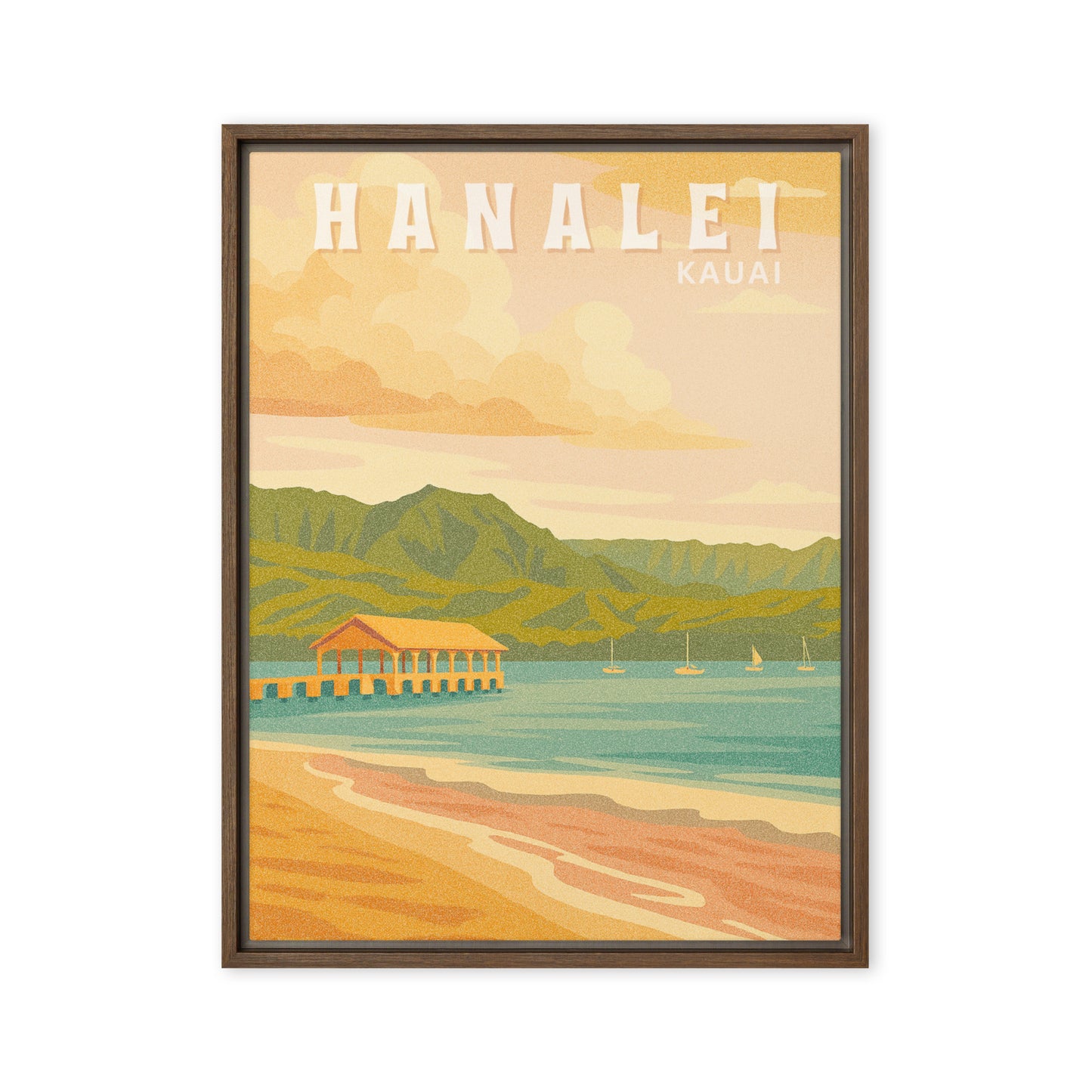 Hanalei Bay Retro Art Framed Canvas-Art-Bits of Aloha