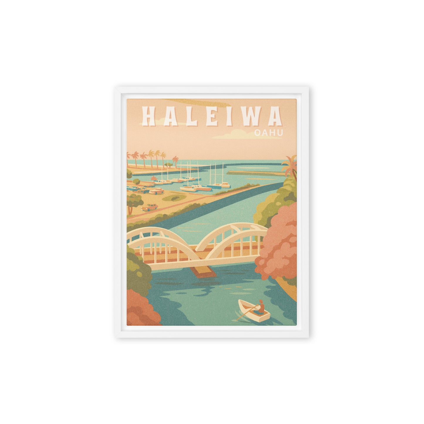 Haleiwa Town Retro Art Framed Canvas-Art-Bits of Aloha
