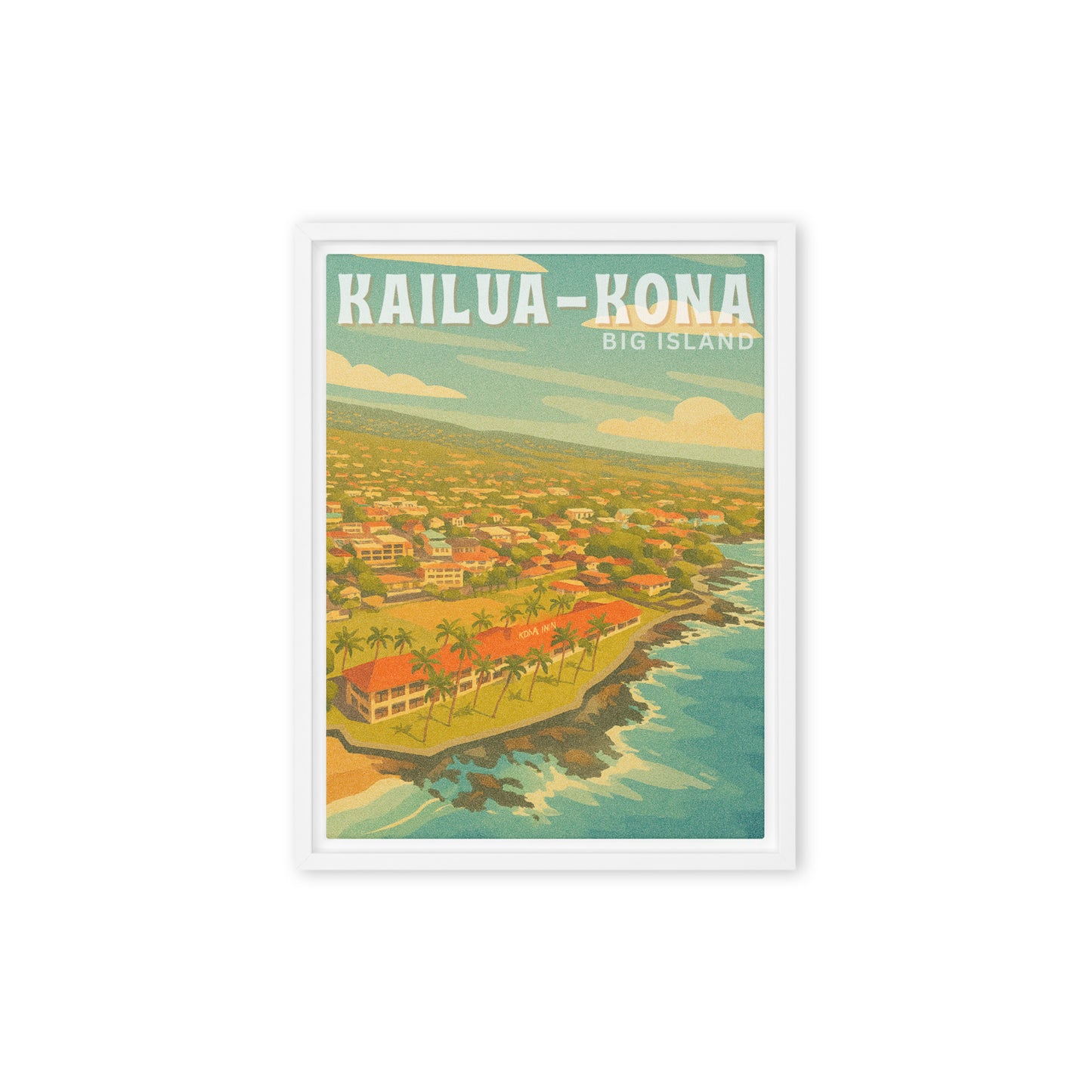 Kailua-Kona Town Retro Art Framed Canvas-Art-Bits of Aloha