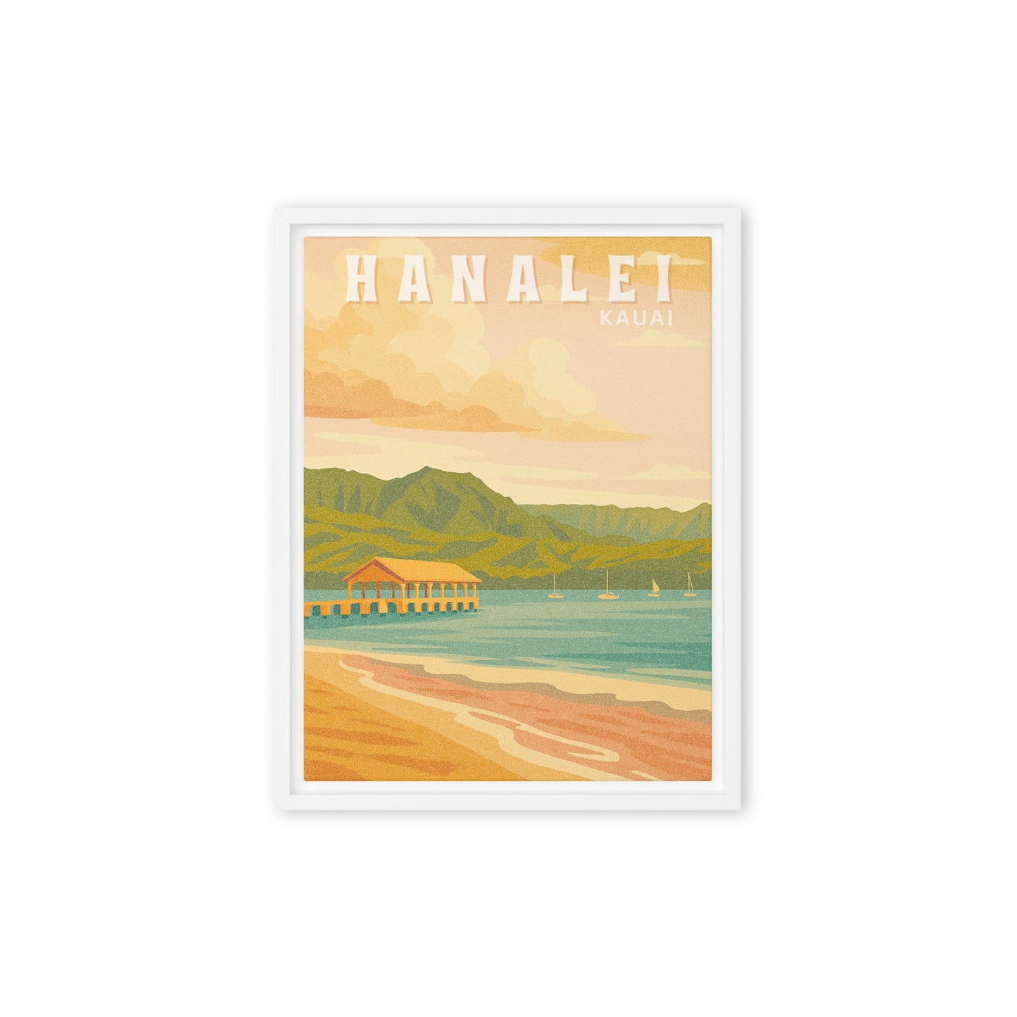 Hanalei Bay Retro Art Framed Canvas-Art-Bits of Aloha