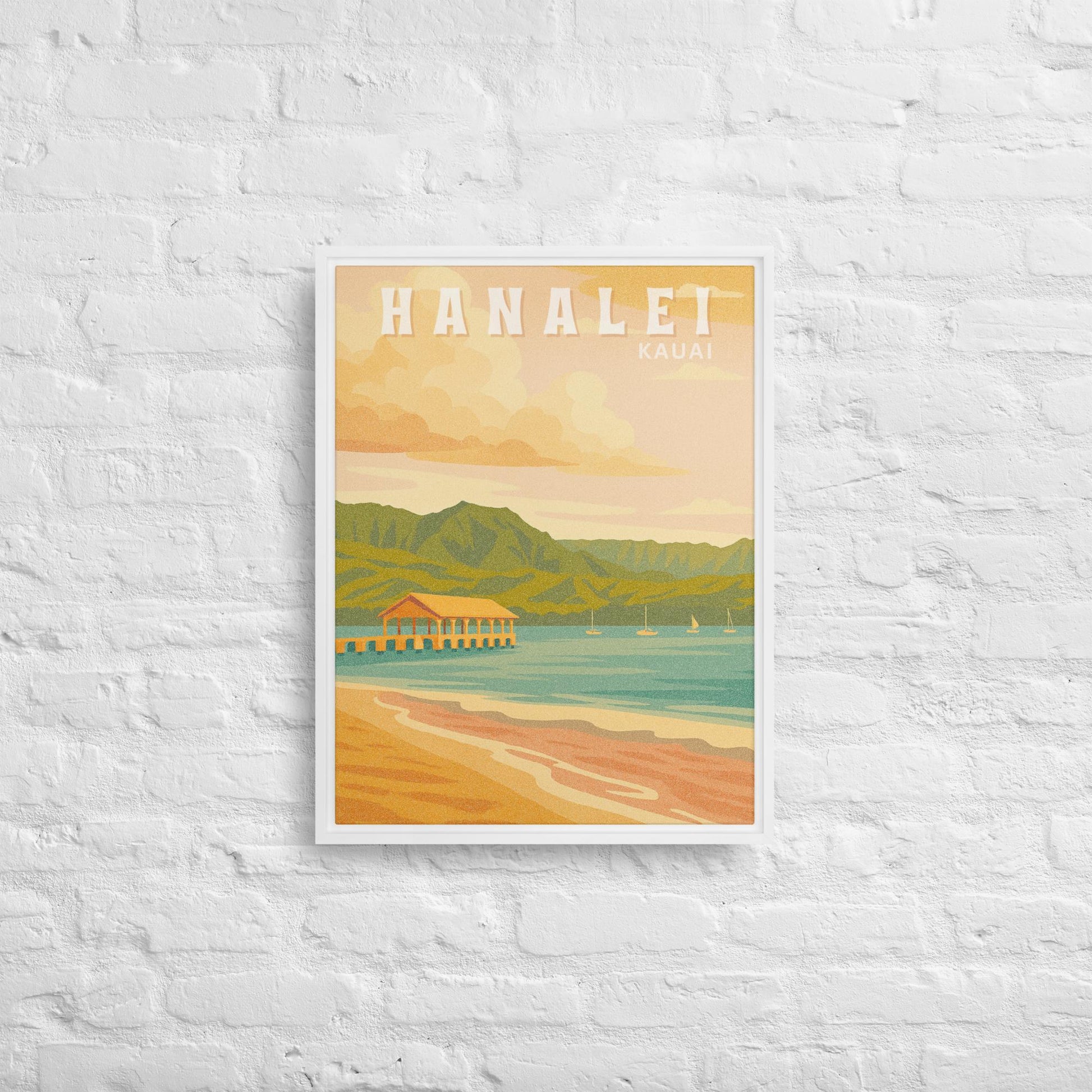 Hanalei Bay Retro Art Framed Canvas-Art-Bits of Aloha
