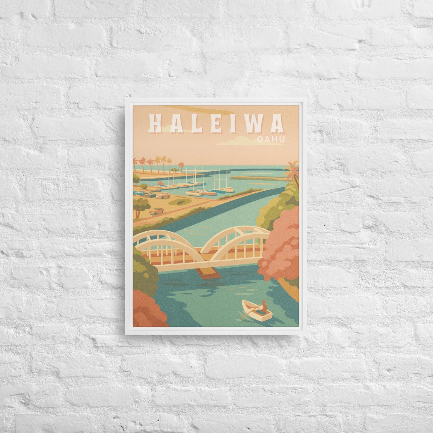 Haleiwa Town Retro Art Framed Canvas-Art-Bits of Aloha