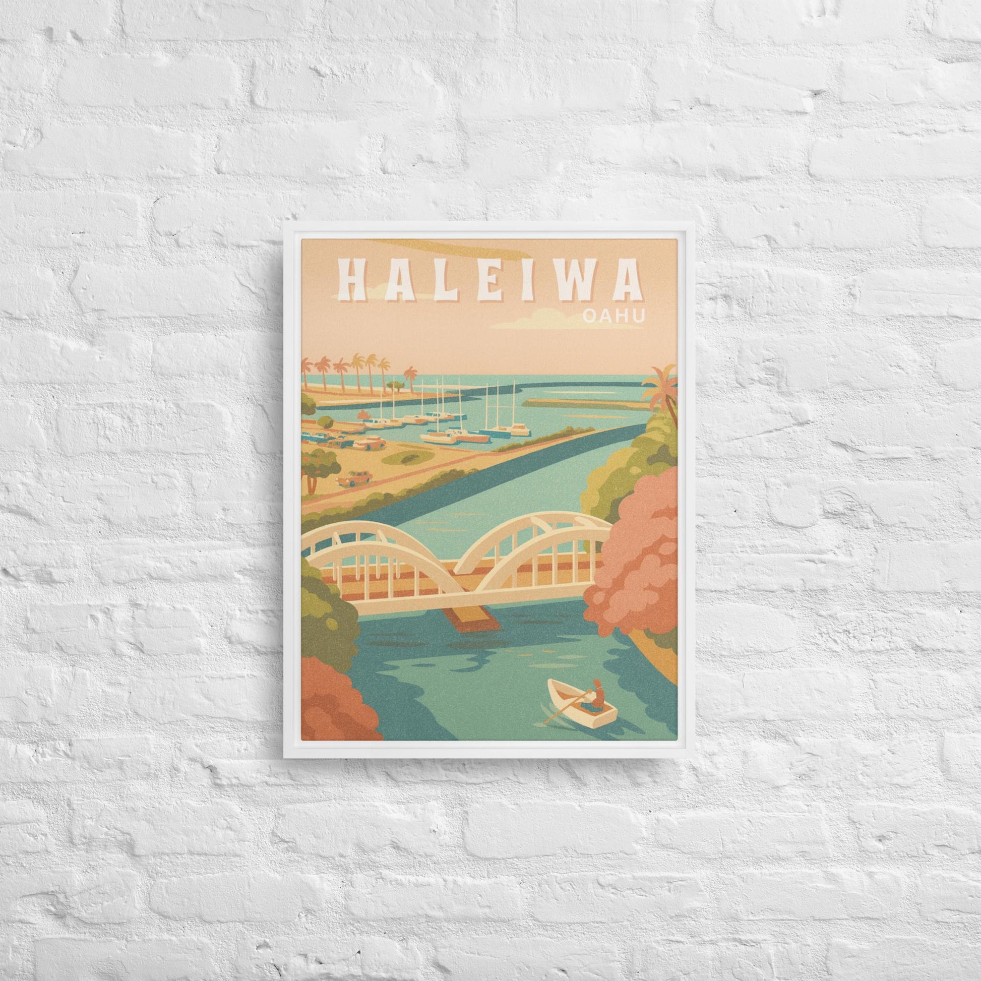 Haleiwa Town Retro Art Framed Canvas-Art-Bits of Aloha