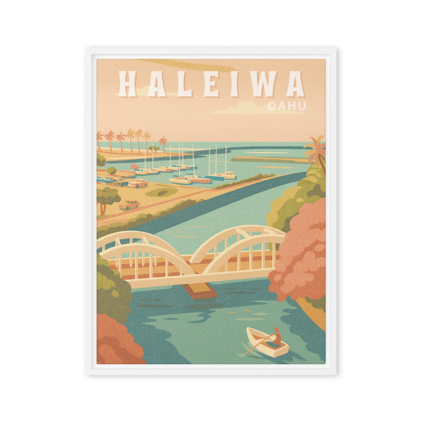 Haleiwa Town Retro Art Framed Canvas-Art-Bits of Aloha