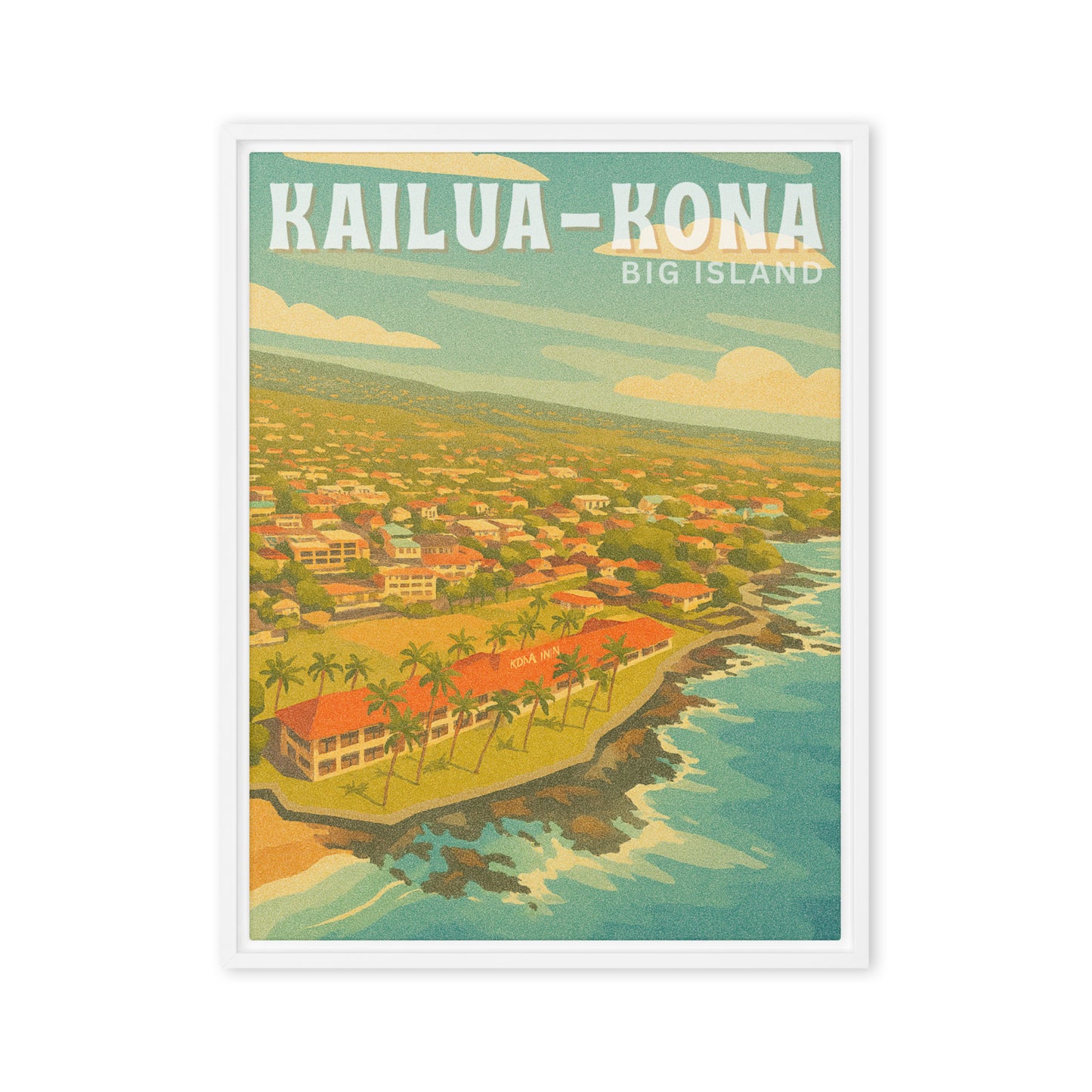 Kailua-Kona Town Retro Art Framed Canvas-Art-Bits of Aloha