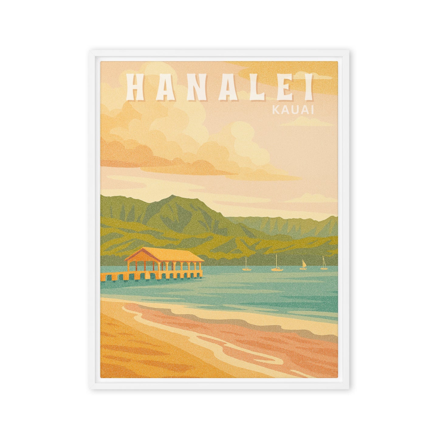 Hanalei Bay Retro Art Framed Canvas-Art-Bits of Aloha