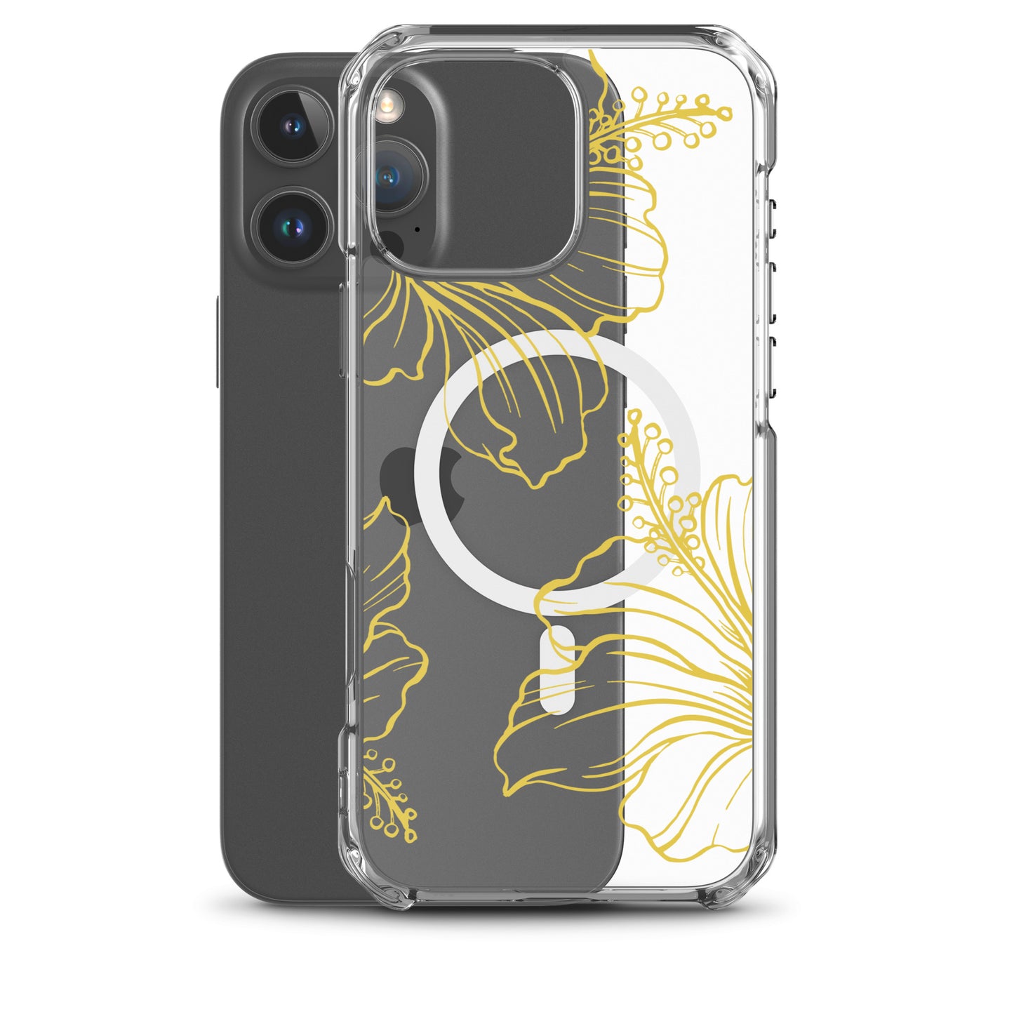 Gold Hibiscus MagSafe® clear case for iPhone 14-16 models