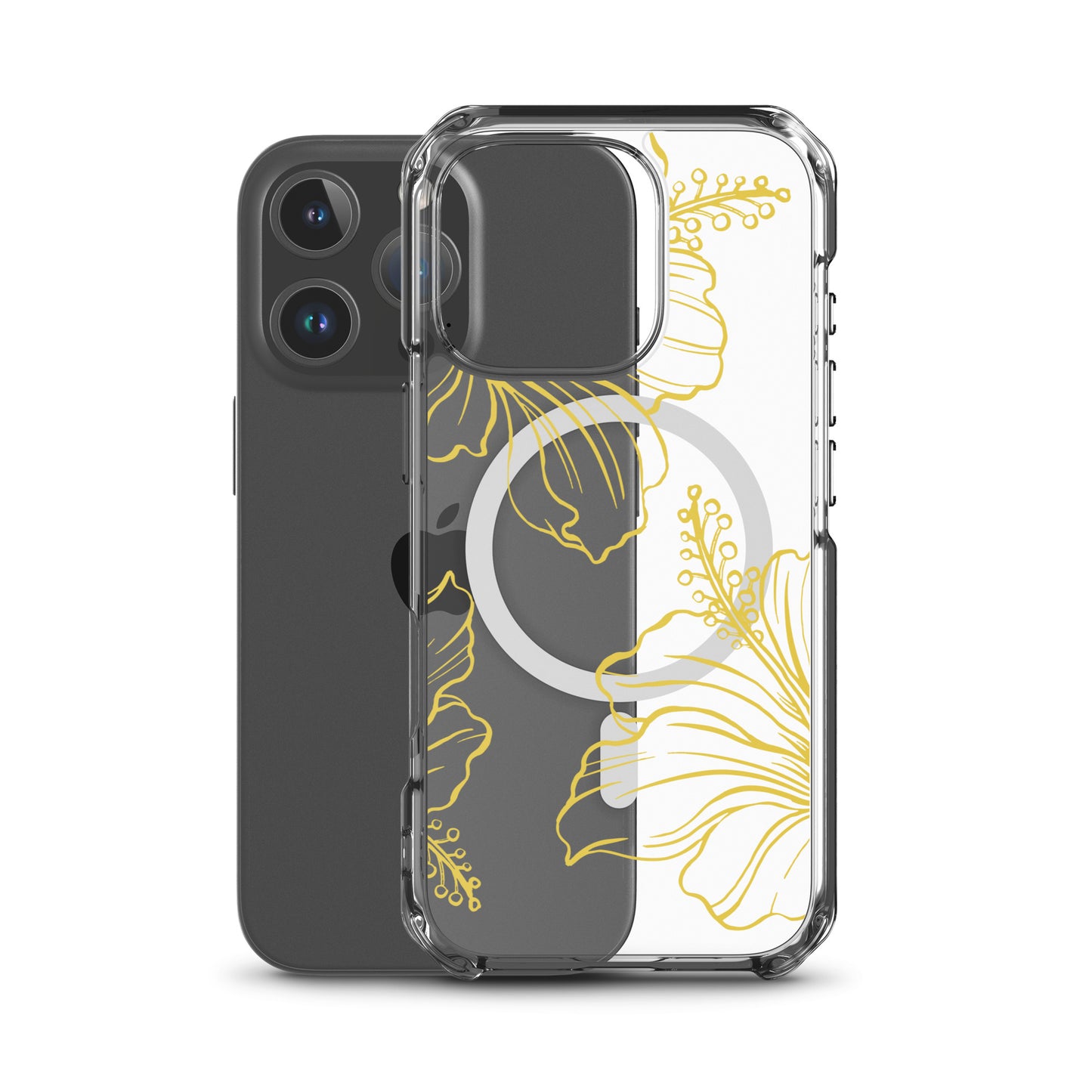 Gold Hibiscus MagSafe® clear case for iPhone 14-16 models