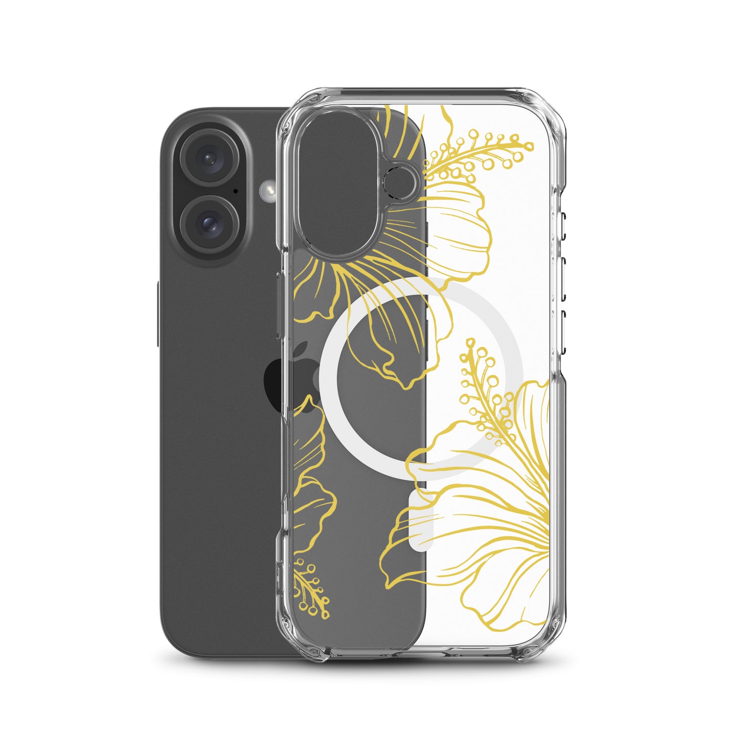 Gold Hibiscus MagSafe® clear case for iPhone 14-16 models