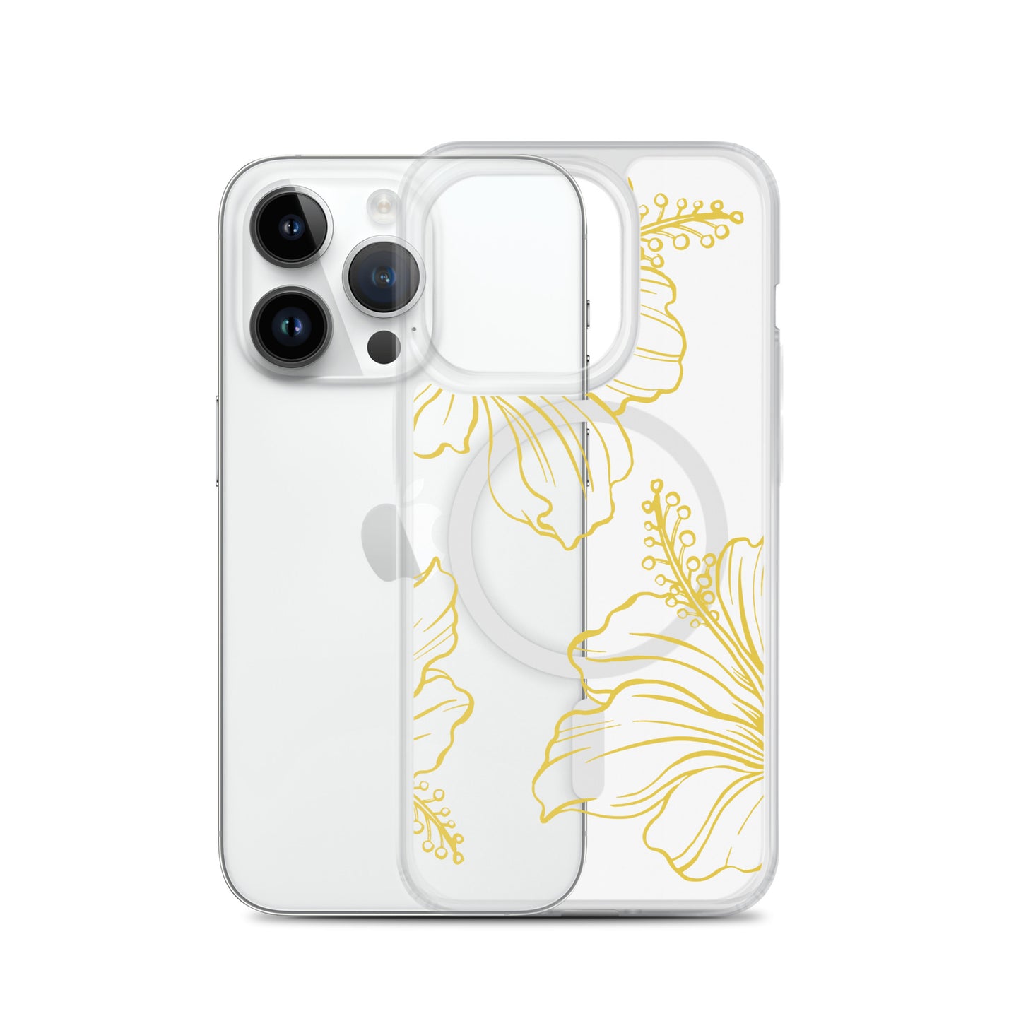 Gold Hibiscus MagSafe® clear case for iPhone 14-16 models