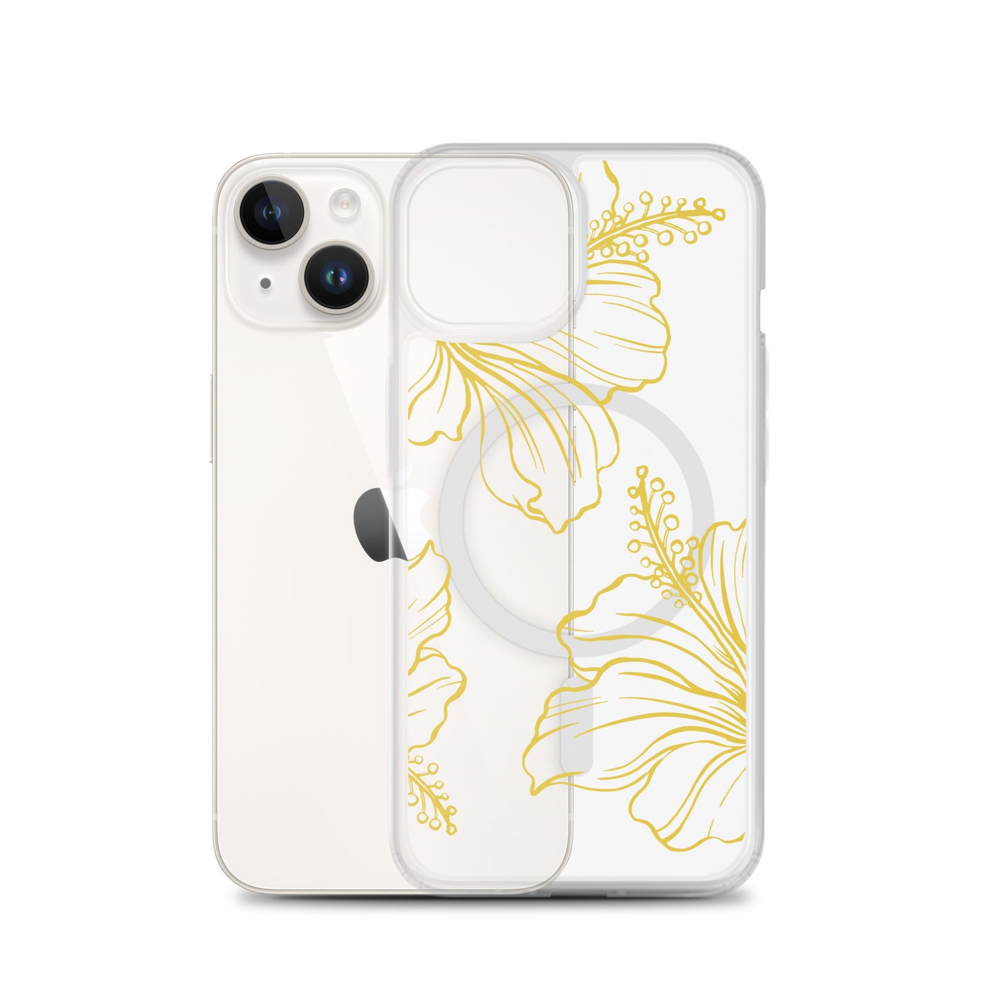 Gold Hibiscus MagSafe® clear case for iPhone 14-16 models