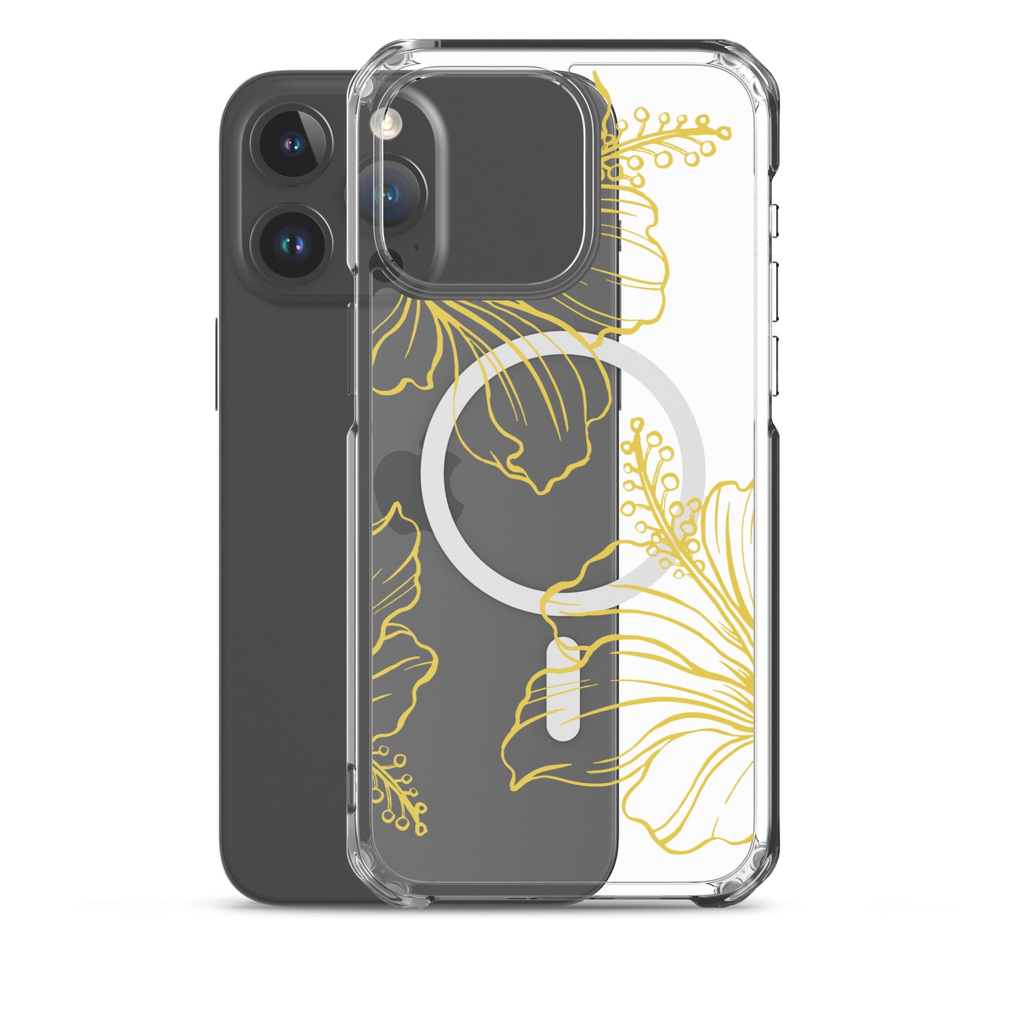 Gold Hibiscus MagSafe® clear case for iPhone 14-16 models