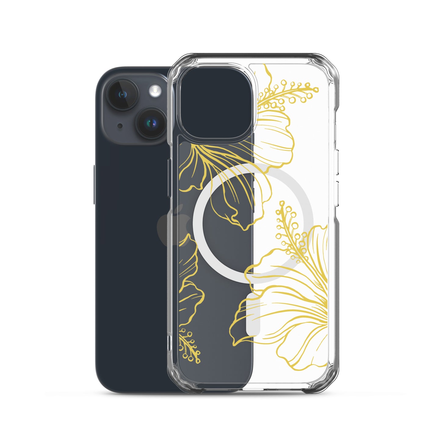 Gold Hibiscus MagSafe® clear case for iPhone 14-16 models