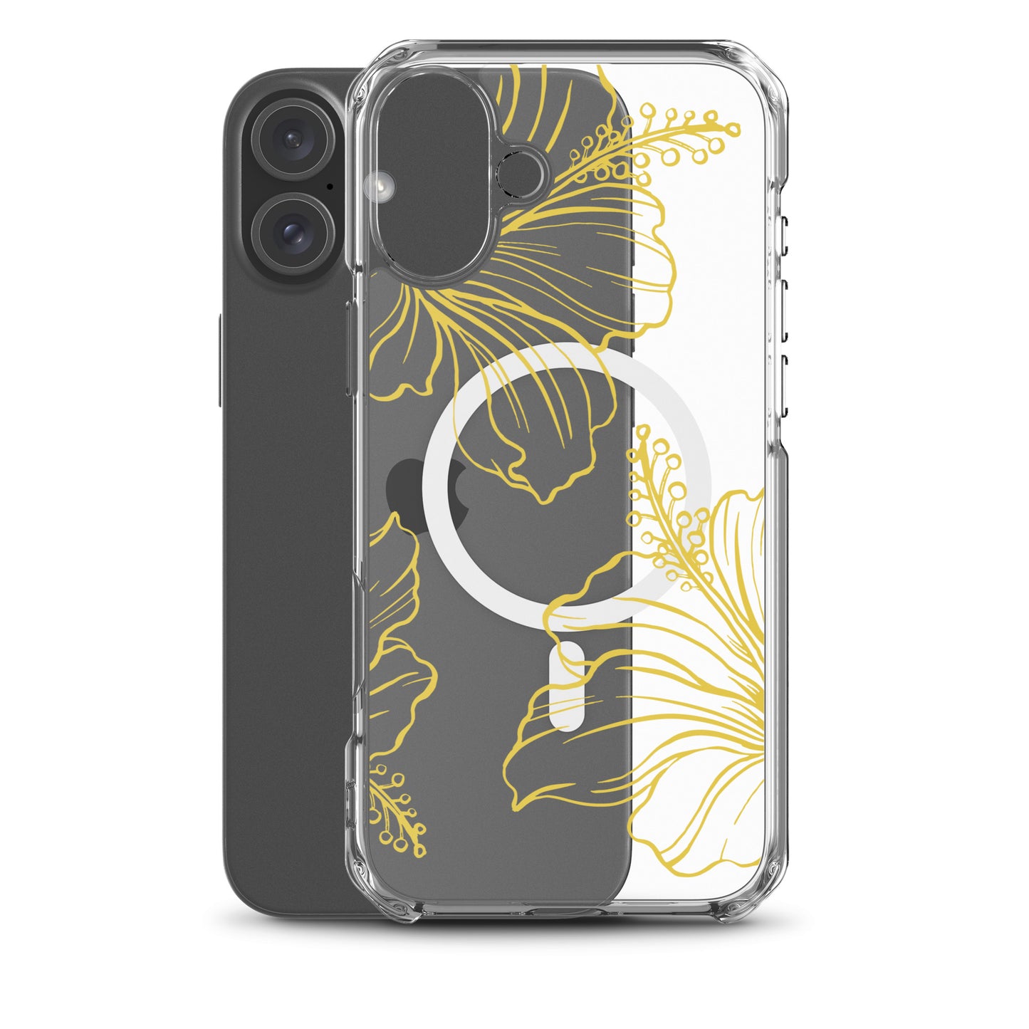Gold Hibiscus MagSafe® clear case for iPhone 14-16 models