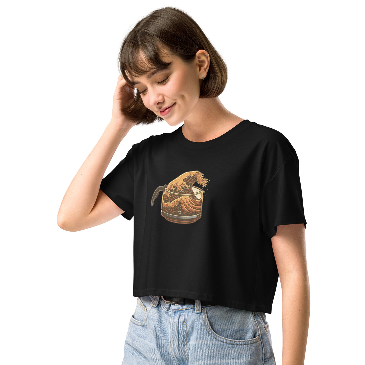 Great Wave Coffee Premium Crop Top – Japanese Graphic Tee for Coffee Lovers-T-Shirt-Bits of Aloha