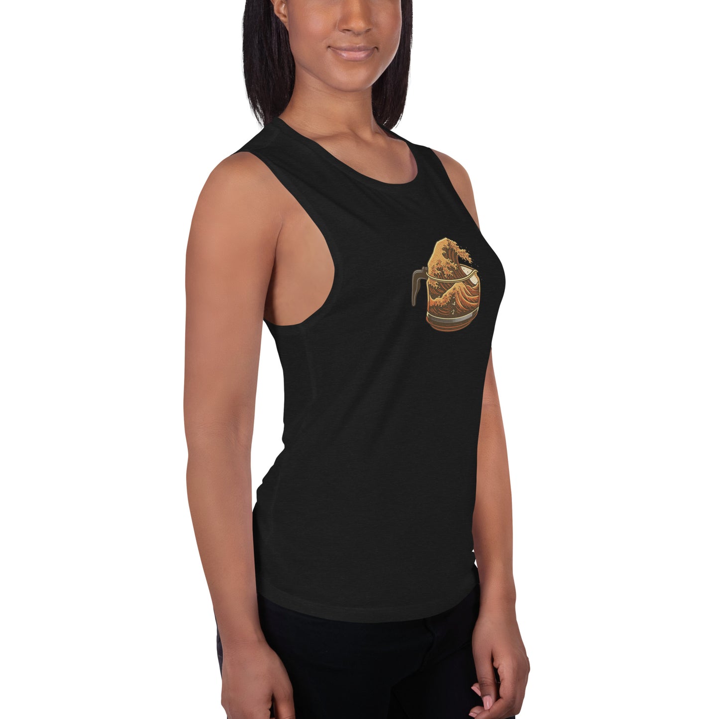 Great Wave Coffee Women's Muscle Tank – Japanese Graphic Top for Coffee Lovers-Tank Top-Bits of Aloha