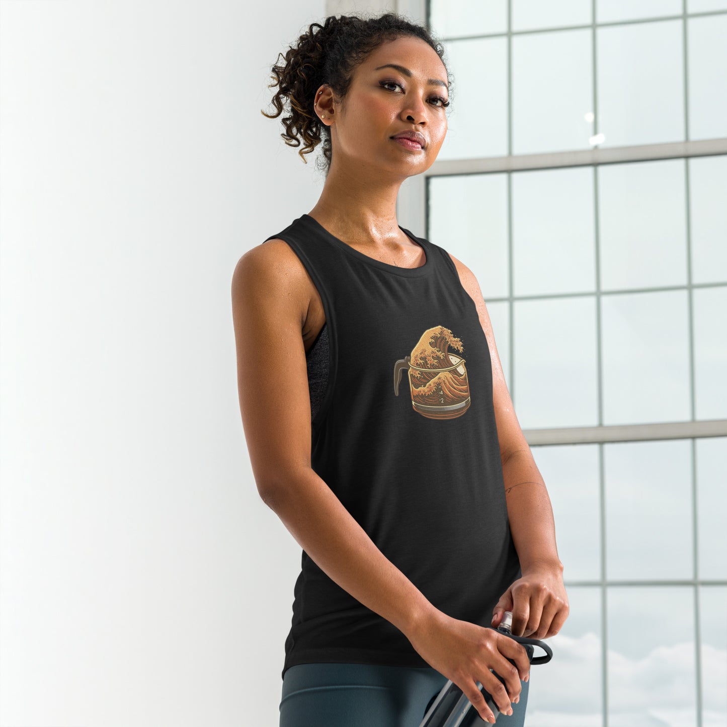 Great Wave Coffee Women's Muscle Tank – Japanese Graphic Top for Coffee Lovers-Tank Top-Bits of Aloha