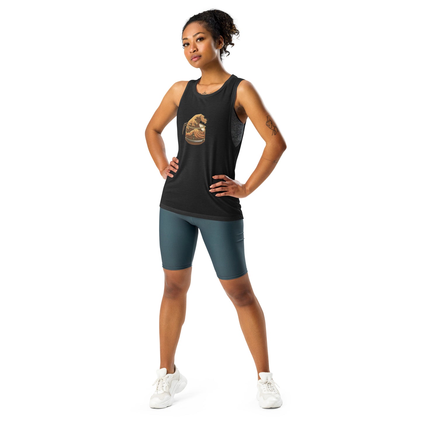 Great Wave Coffee Women's Muscle Tank – Japanese Graphic Top for Coffee Lovers-Tank Top-Bits of Aloha