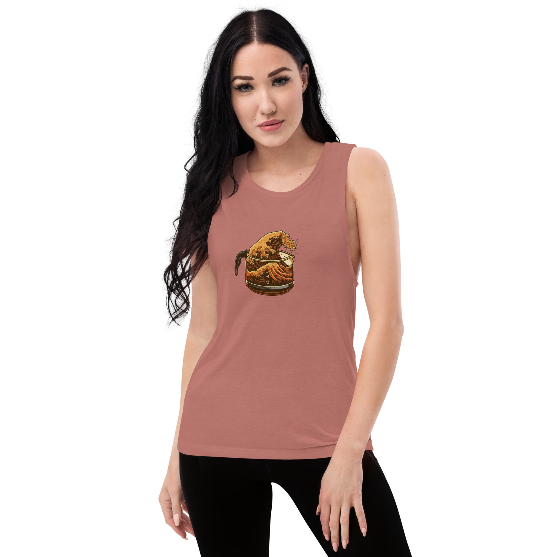 Great Wave Coffee Women's Muscle Tank – Japanese Graphic Top for Coffee Lovers-Tank Top-Bits of Aloha