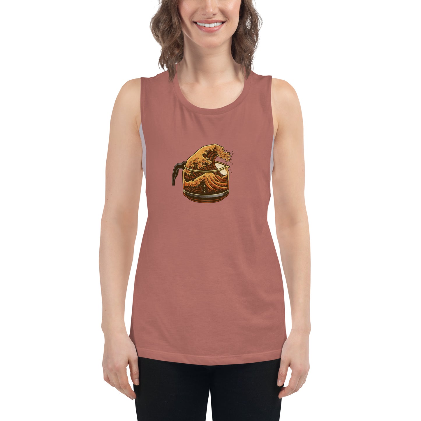Great Wave Coffee Women's Muscle Tank – Japanese Graphic Top for Coffee Lovers-Tank Top-Bits of Aloha