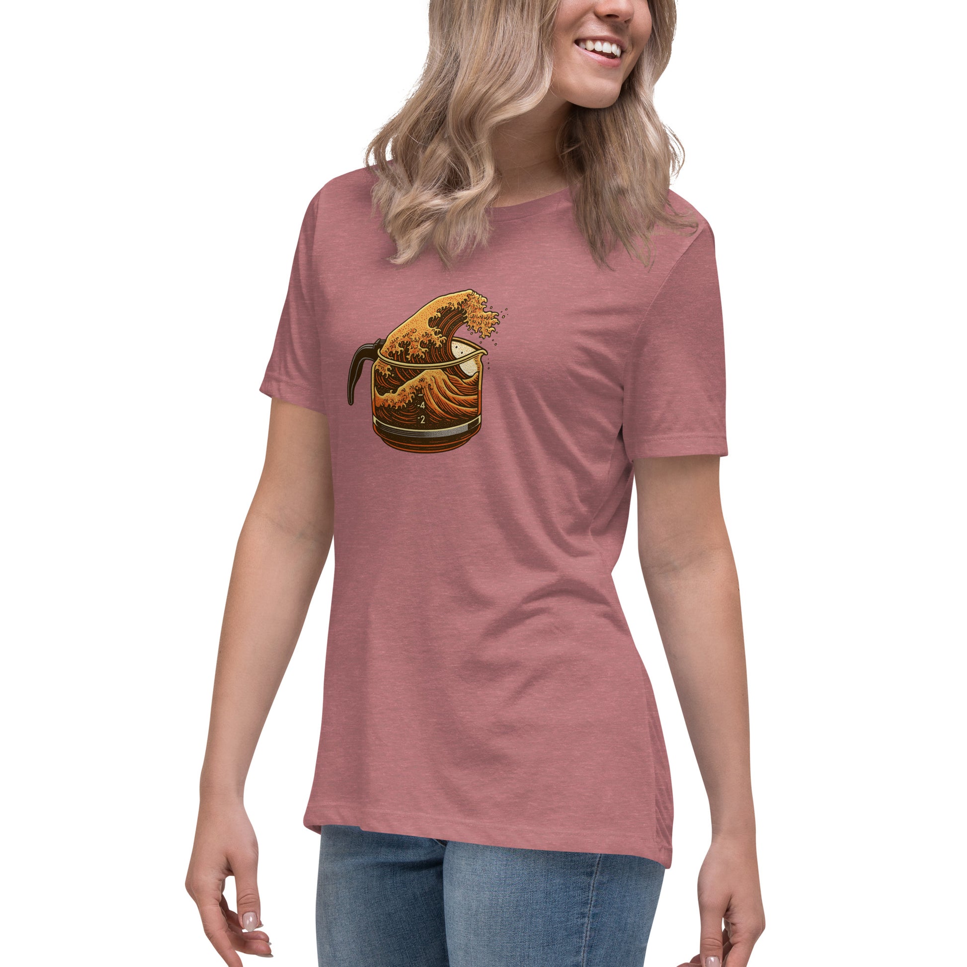 Great Wave Coffee Women's Relaxed T-Shirt – Japanese Graphic Tee for Coffee Lovers-T-Shirt-Bits of Aloha