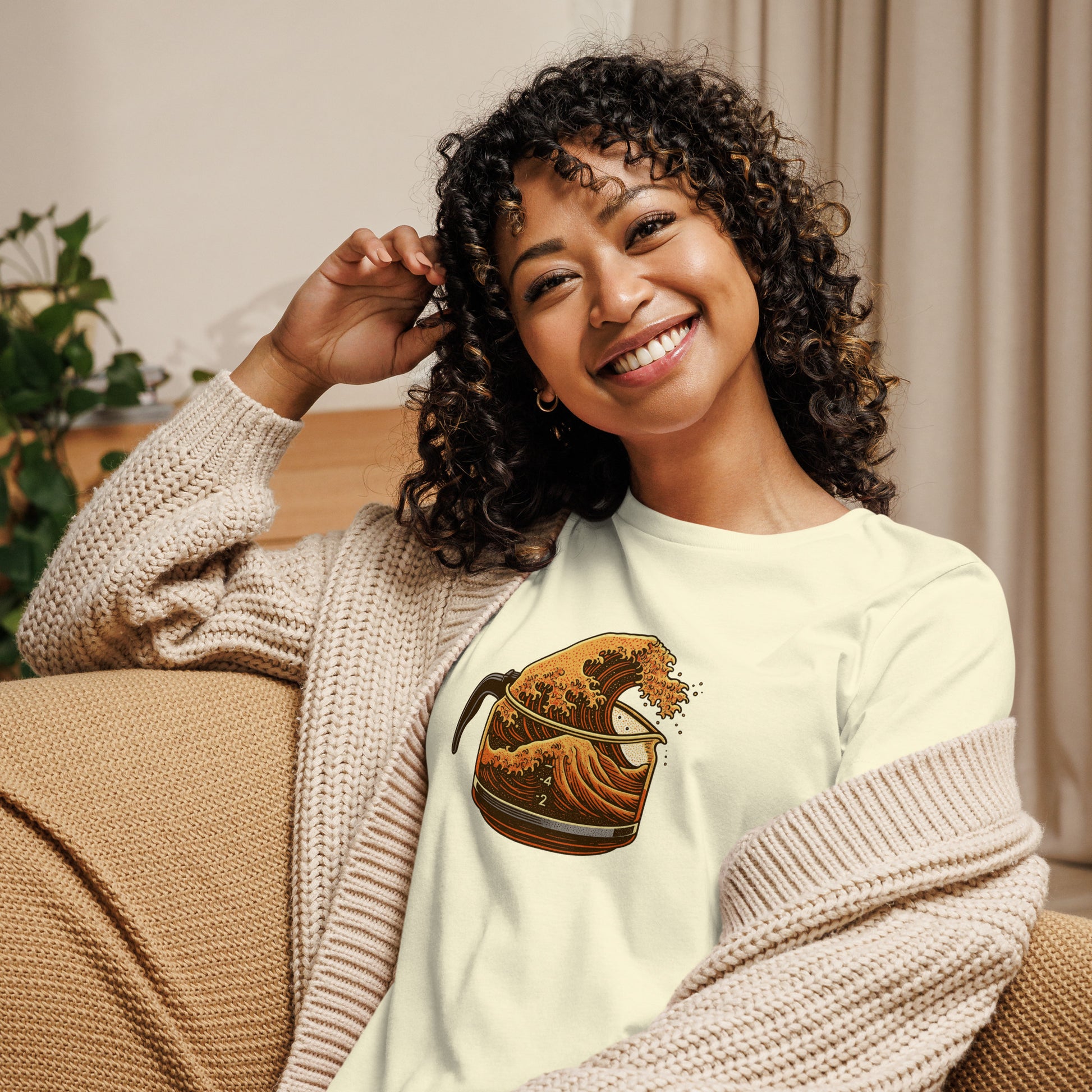 Great Wave Coffee Women's Relaxed T-Shirt – Japanese Graphic Tee for Coffee Lovers-T-Shirt-Bits of Aloha