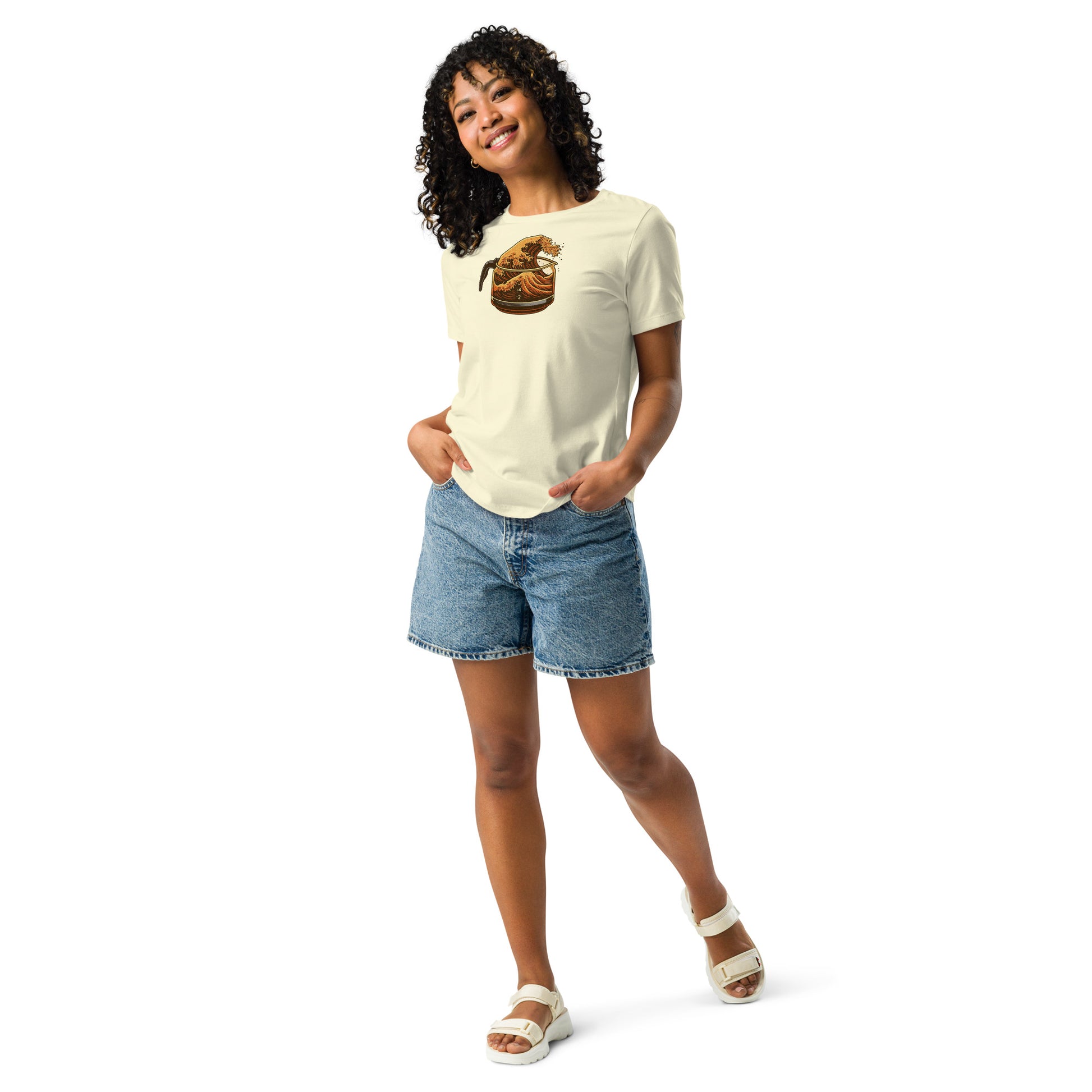 Great Wave Coffee Women's Relaxed T-Shirt – Japanese Graphic Tee for Coffee Lovers-T-Shirt-Bits of Aloha