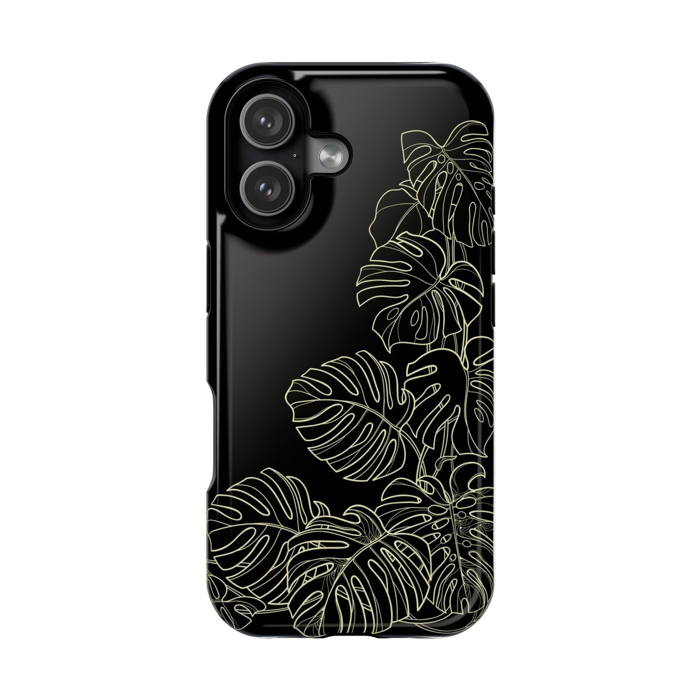 iPhone 17 MagSafe® Black Gold Monstera Case with Embedded Magnets for Accessories