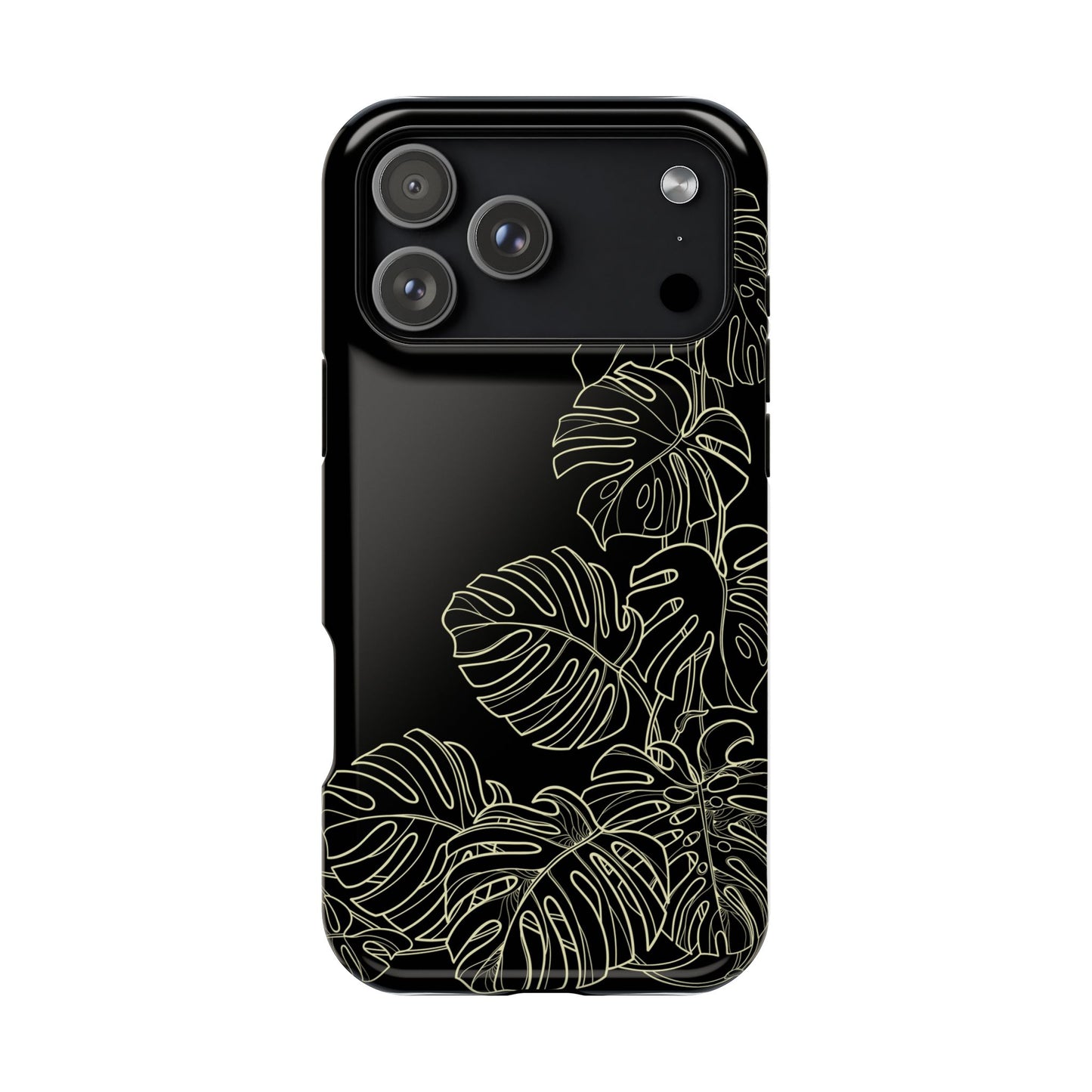iPhone 17 MagSafe® Black Gold Monstera Case with Embedded Magnets for Accessories