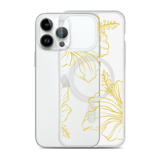 Gold Hibiscus MagSafe® clear case for iPhone 14-16 models-Bits of Aloha