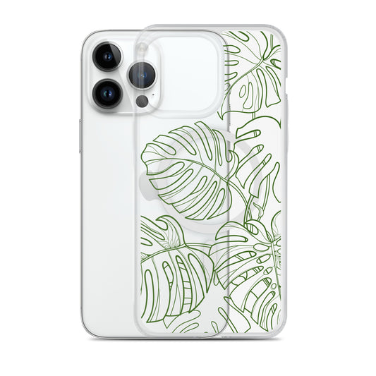 Green Monstera MagSafe® clear case for iPhone 14-16 models-Bits of Aloha
