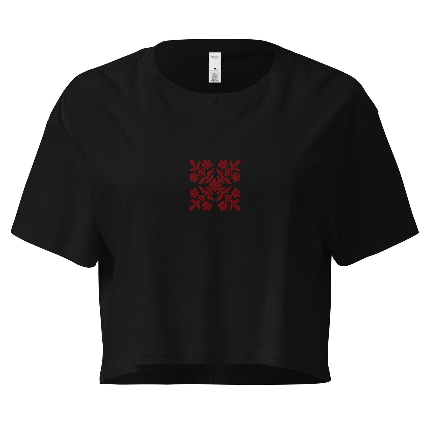 Hawaiian Red Applique Quilt Embroidered Women’s Crop Top-T-Shirt-Bits of Aloha
