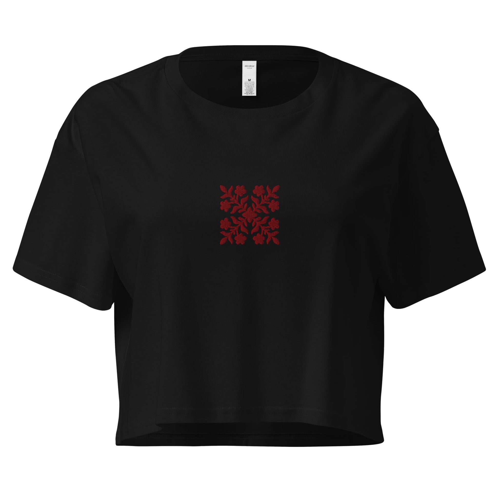 Hawaiian Red Applique Quilt Embroidered Women’s Crop Top-T-Shirt-Bits of Aloha