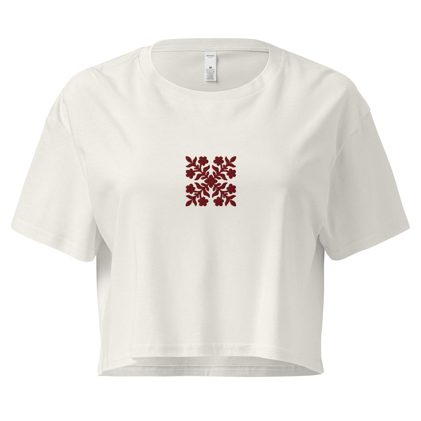 Hawaiian Red Applique Quilt Embroidered Women’s Crop Top-T-Shirt-Bits of Aloha