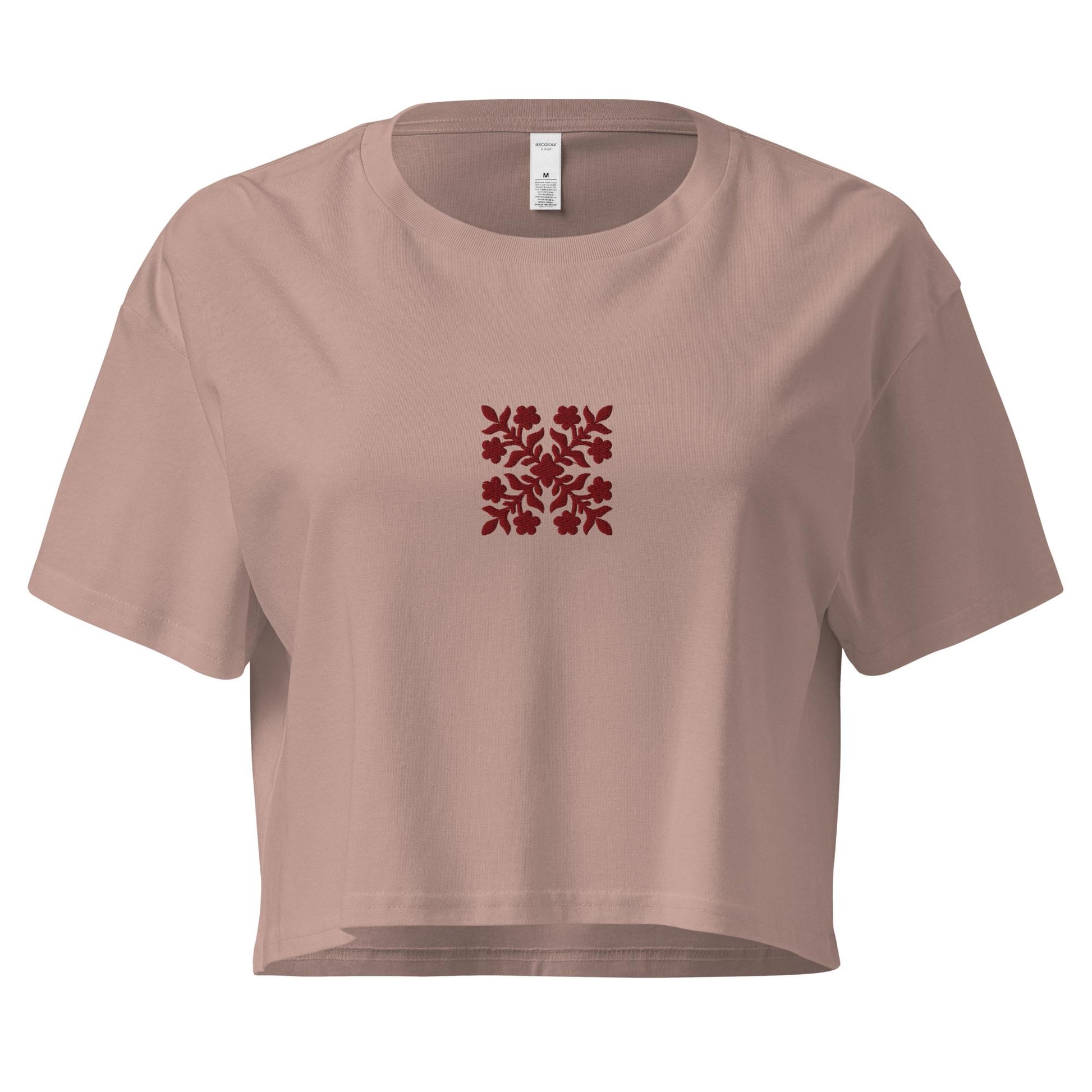 Hawaiian Red Applique Quilt Embroidered Women’s Crop Top-T-Shirt-Bits of Aloha