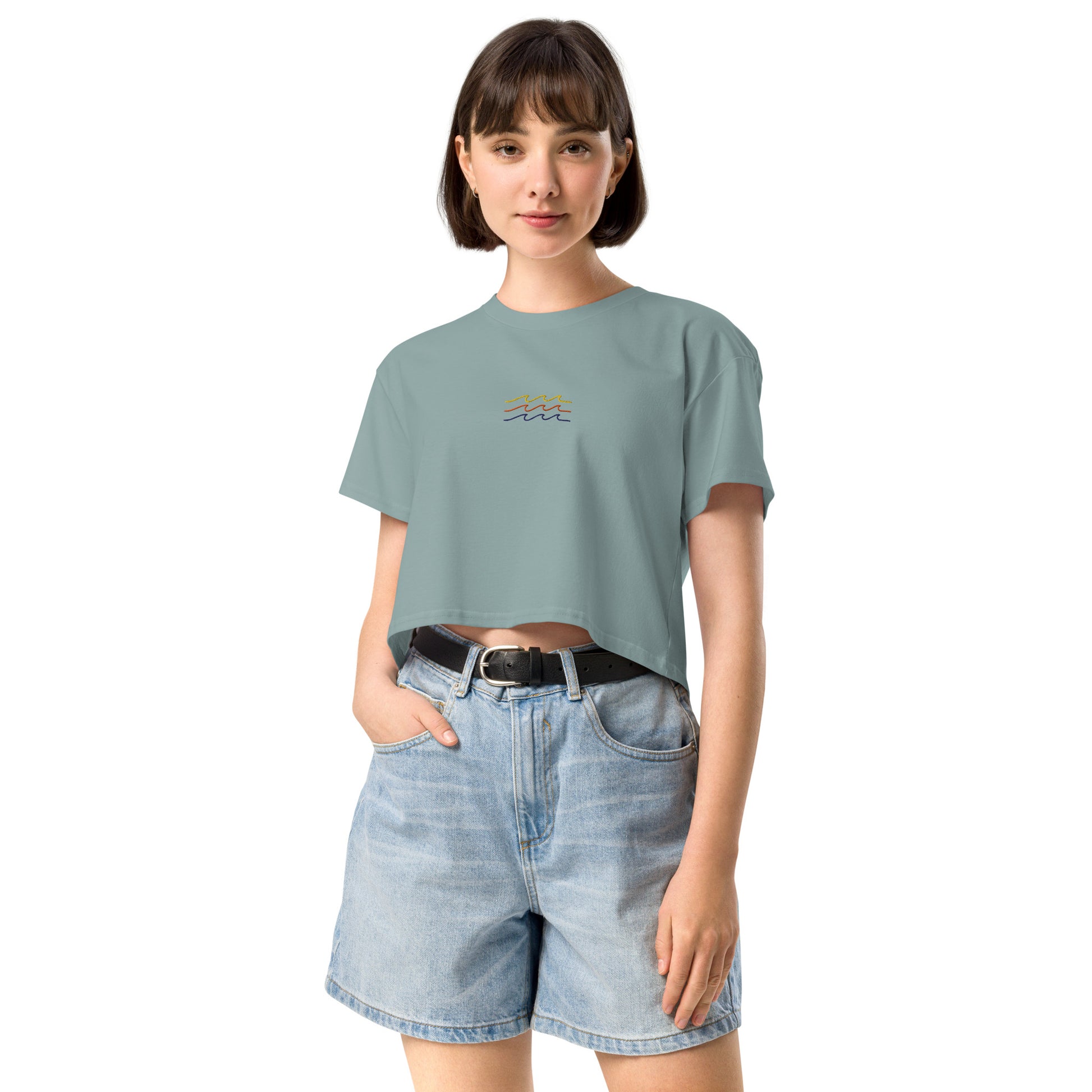 Vintage Wave Vibes Premium Crop Top-T-Shirt-Bits of Aloha