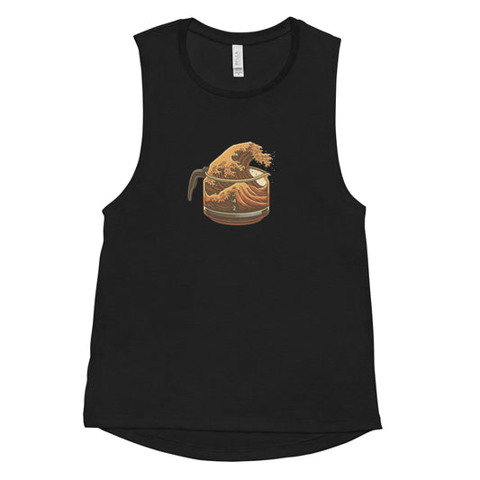 Great Wave Coffee Women's Muscle Tank – Japanese Graphic Top for Coffee Lovers