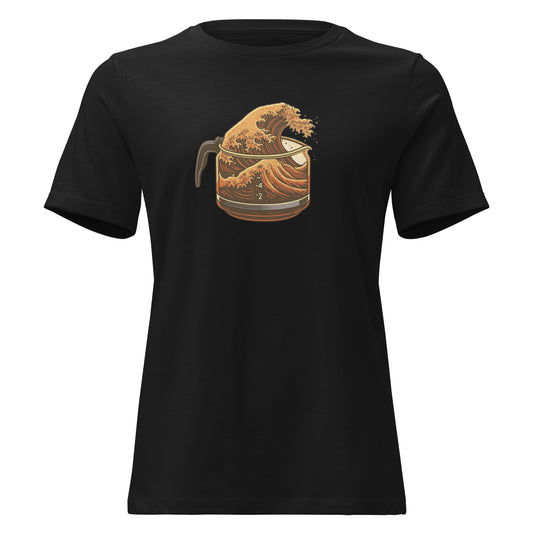 Great Wave Coffee Women's Relaxed T-Shirt – Japanese Graphic Tee for Coffee Lovers-T-Shirt-Bits of Aloha